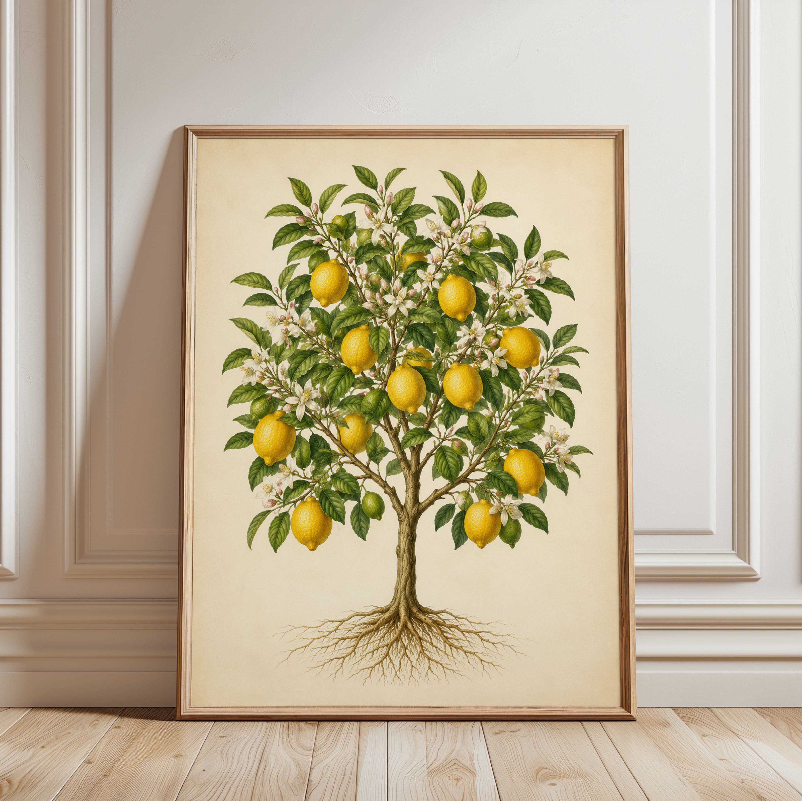 Lemon Tree Botanical Print — Vintage Citrus Illustration - framed detail