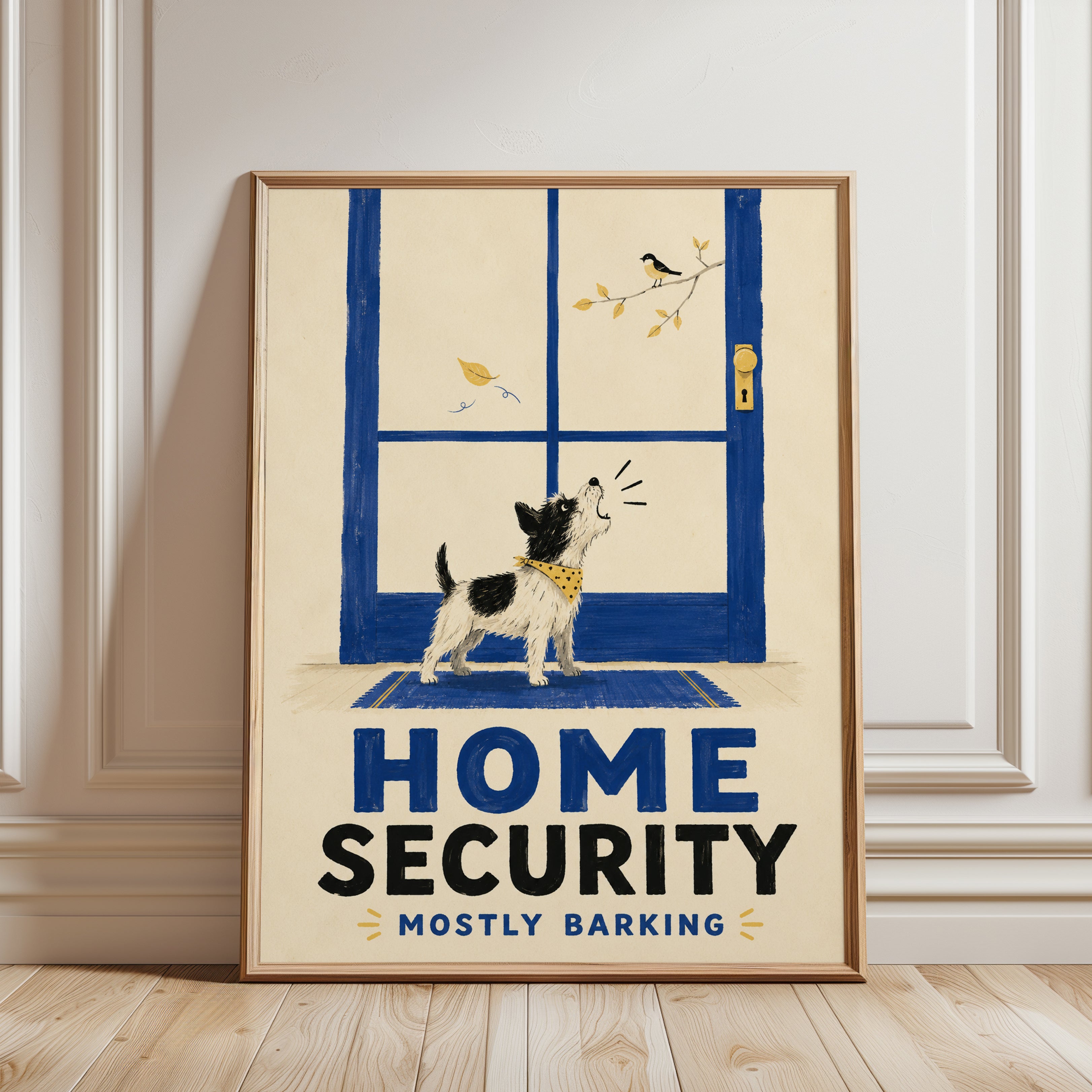 Funny Dog Home Security Poster - framed detail