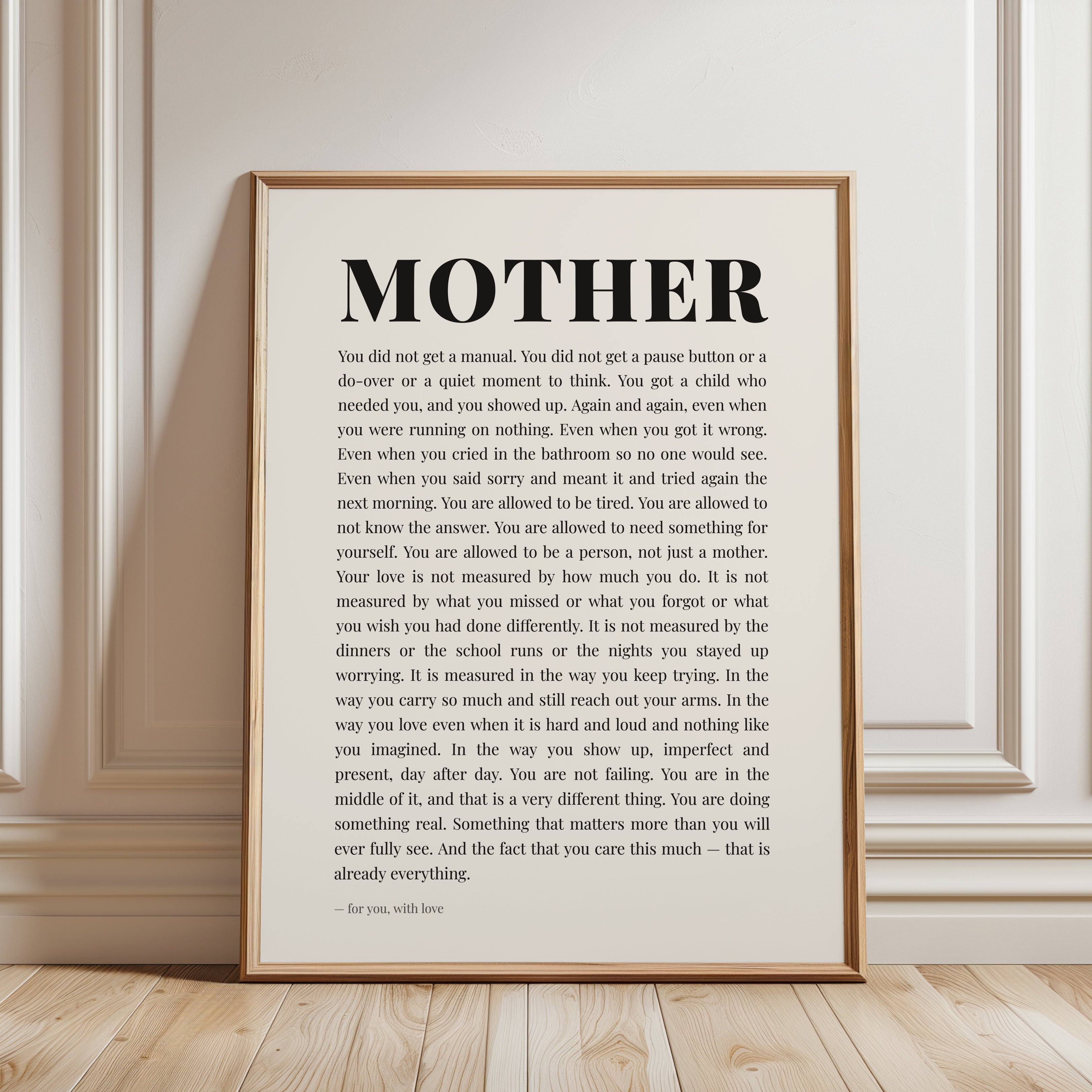 Mother Quote Wall Art – Motherhood Print - framed detail