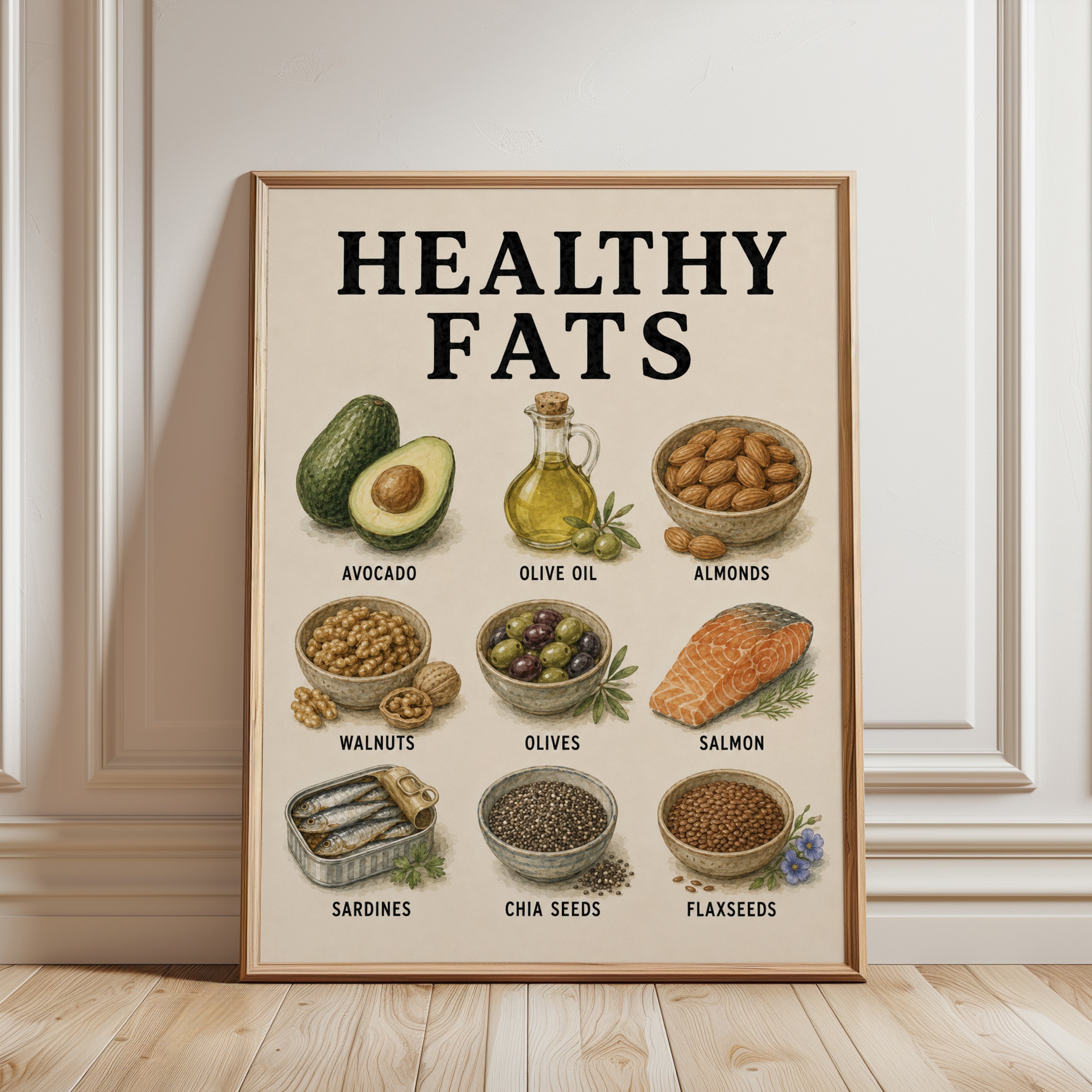 Healthy Fats Poster – Kitchen Wall Art - framed detail