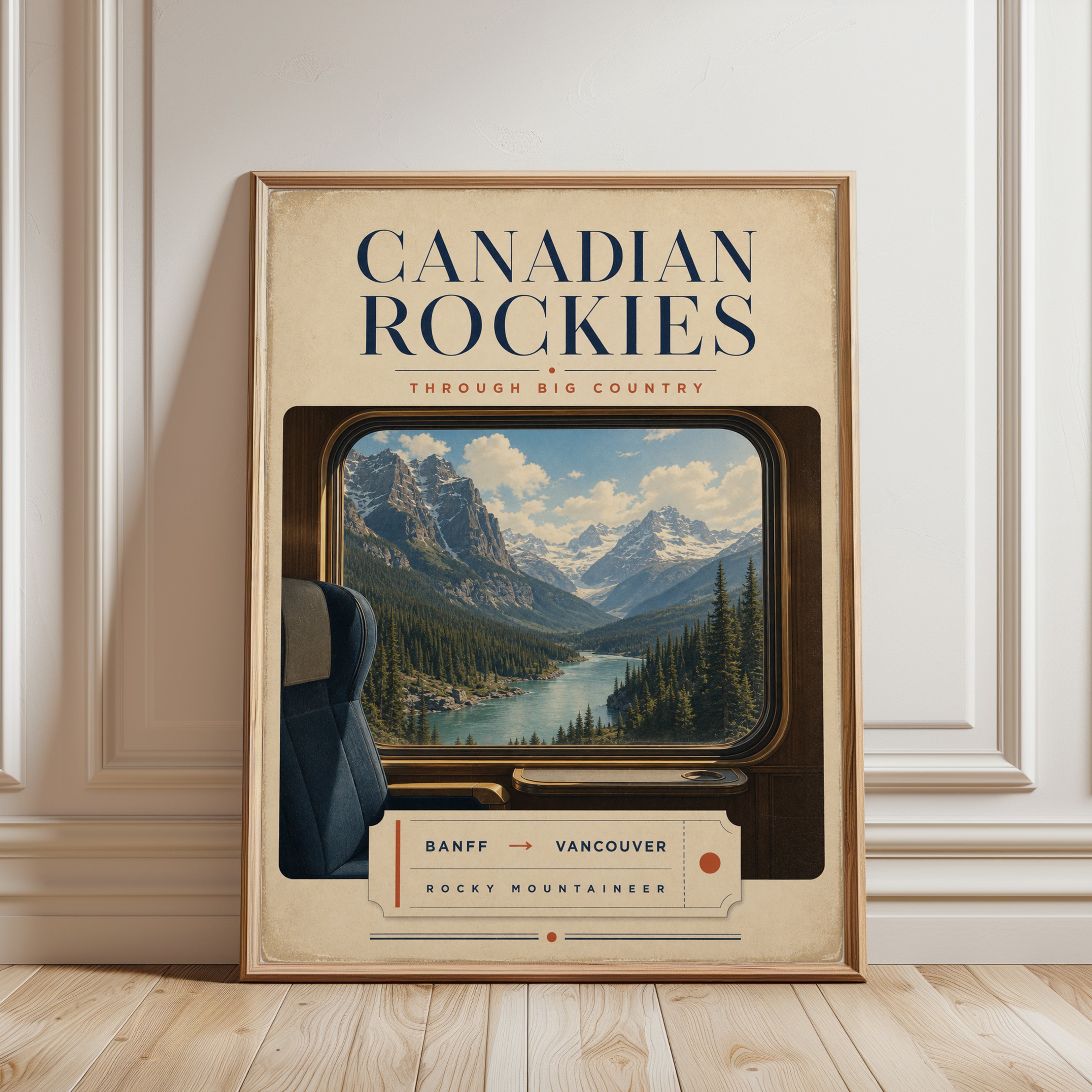 Canadian Rockies Travel Poster: Vintage Railway Mountain Art Print - framed detail