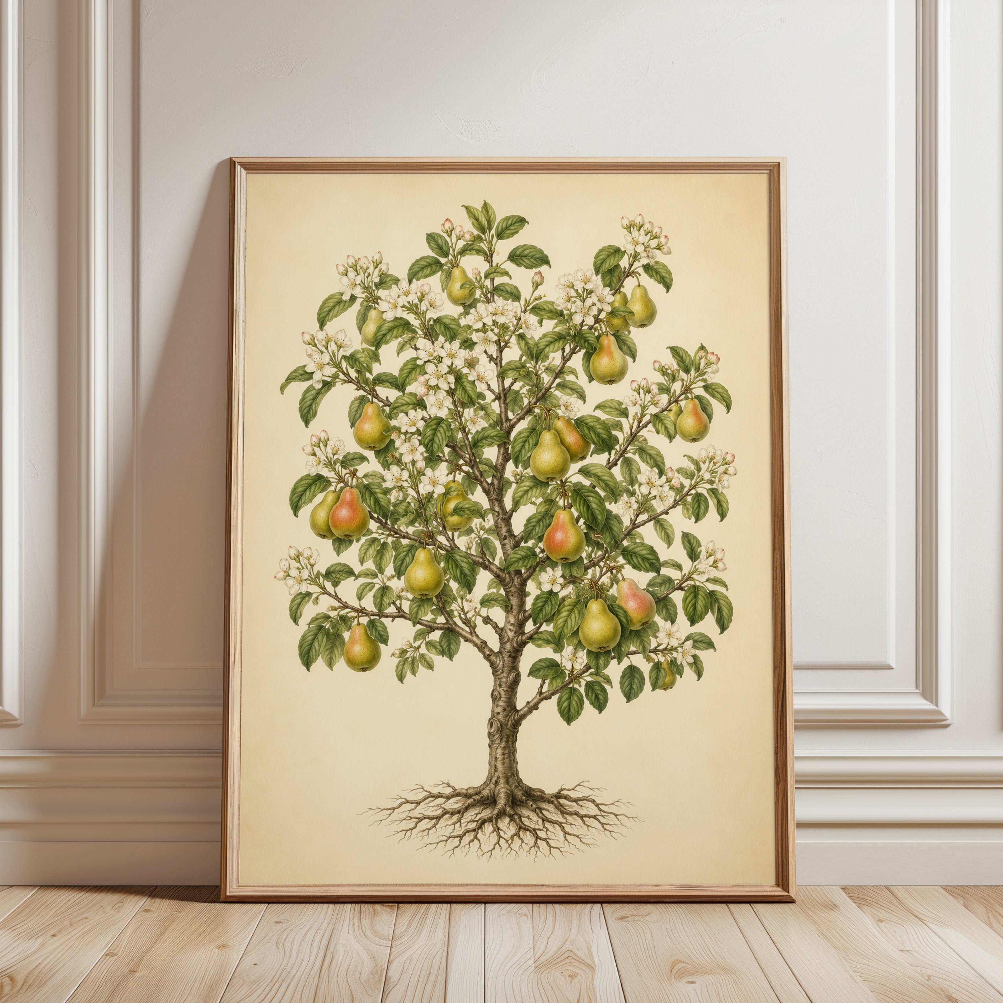 Pear Tree Botanical Print: Vintage Fruit Illustration Art - framed detail