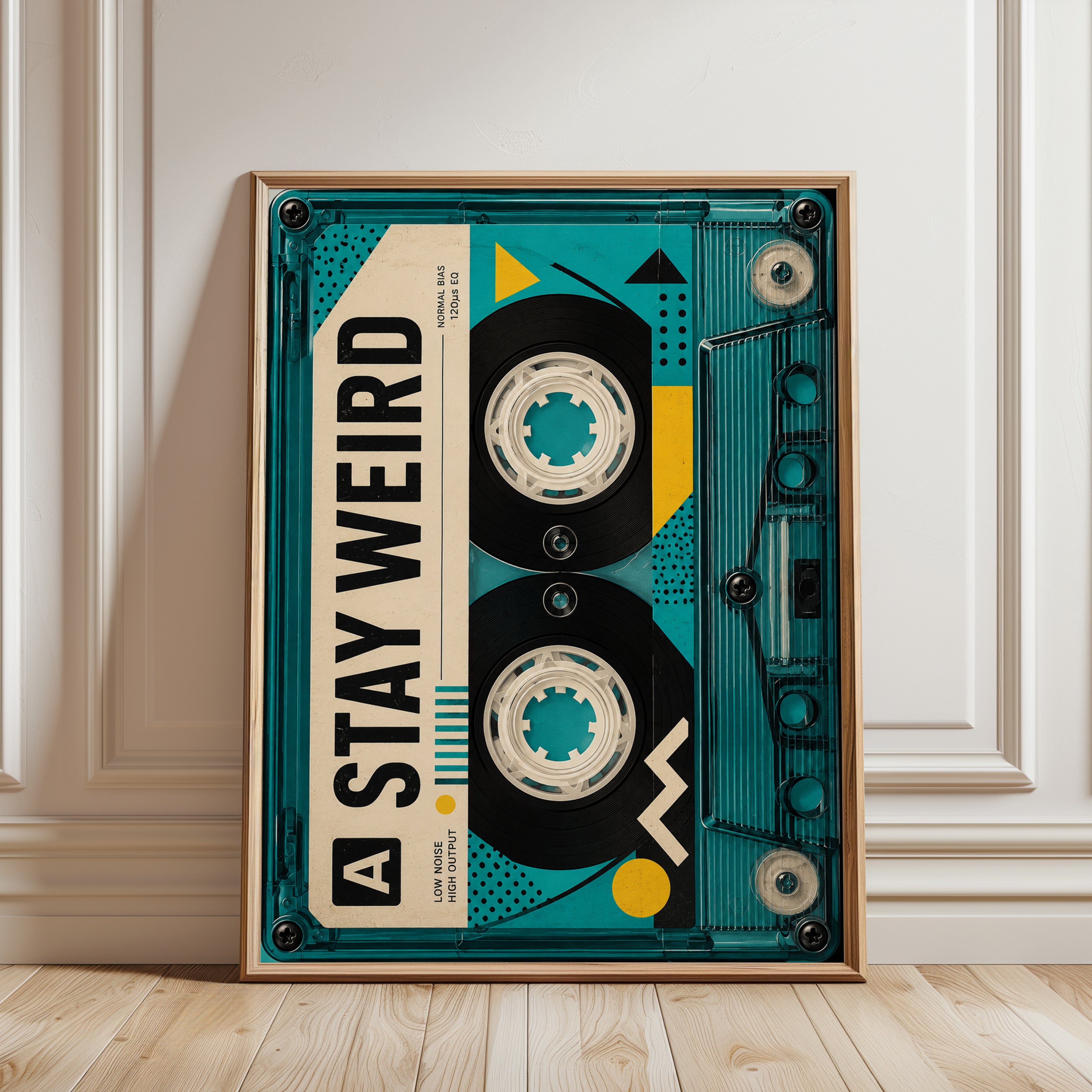 Cassette Tape Wall Art: Retro 80s Design - framed detail