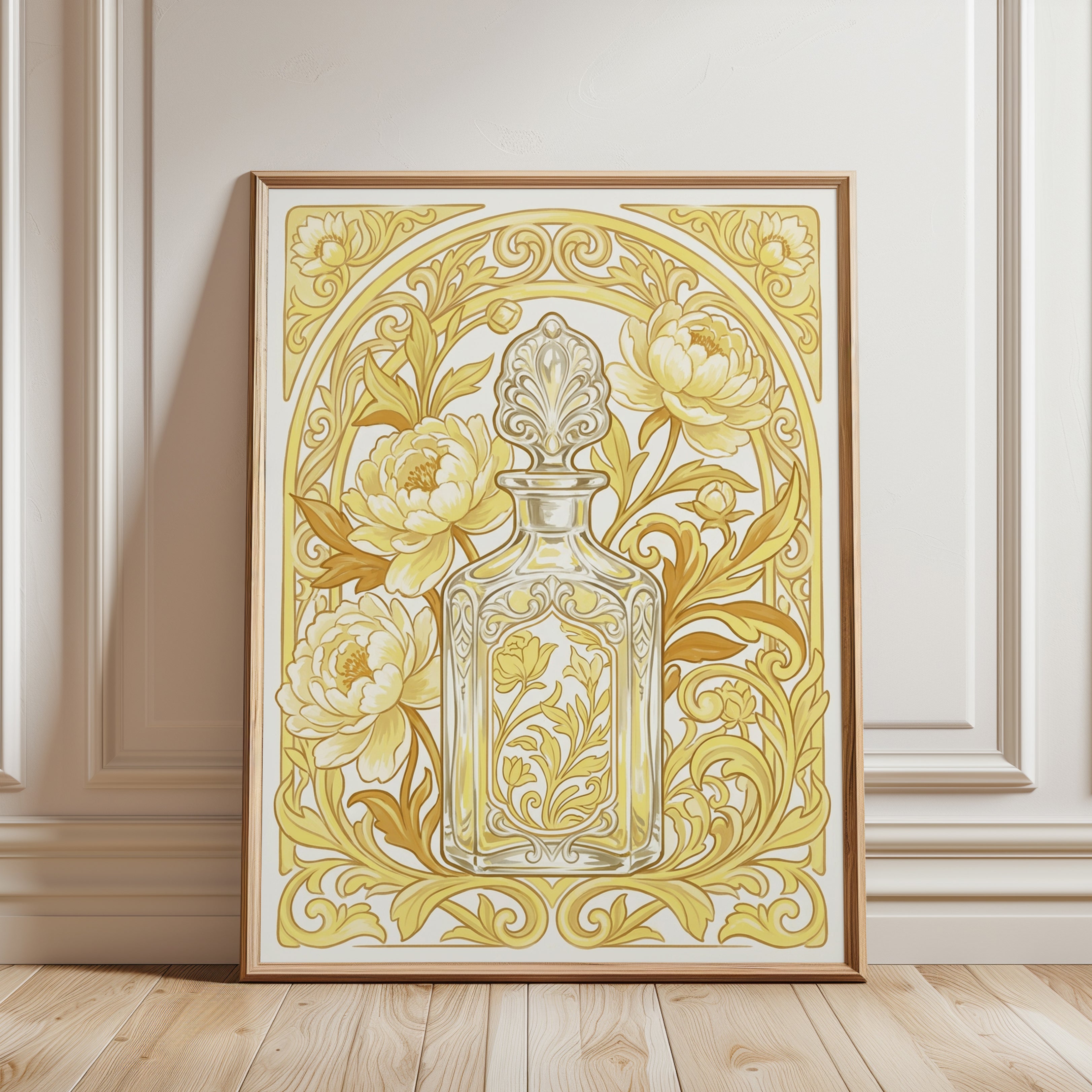 Art Nouveau Perfume Bottle Print — Ornate Floral Design - framed detail