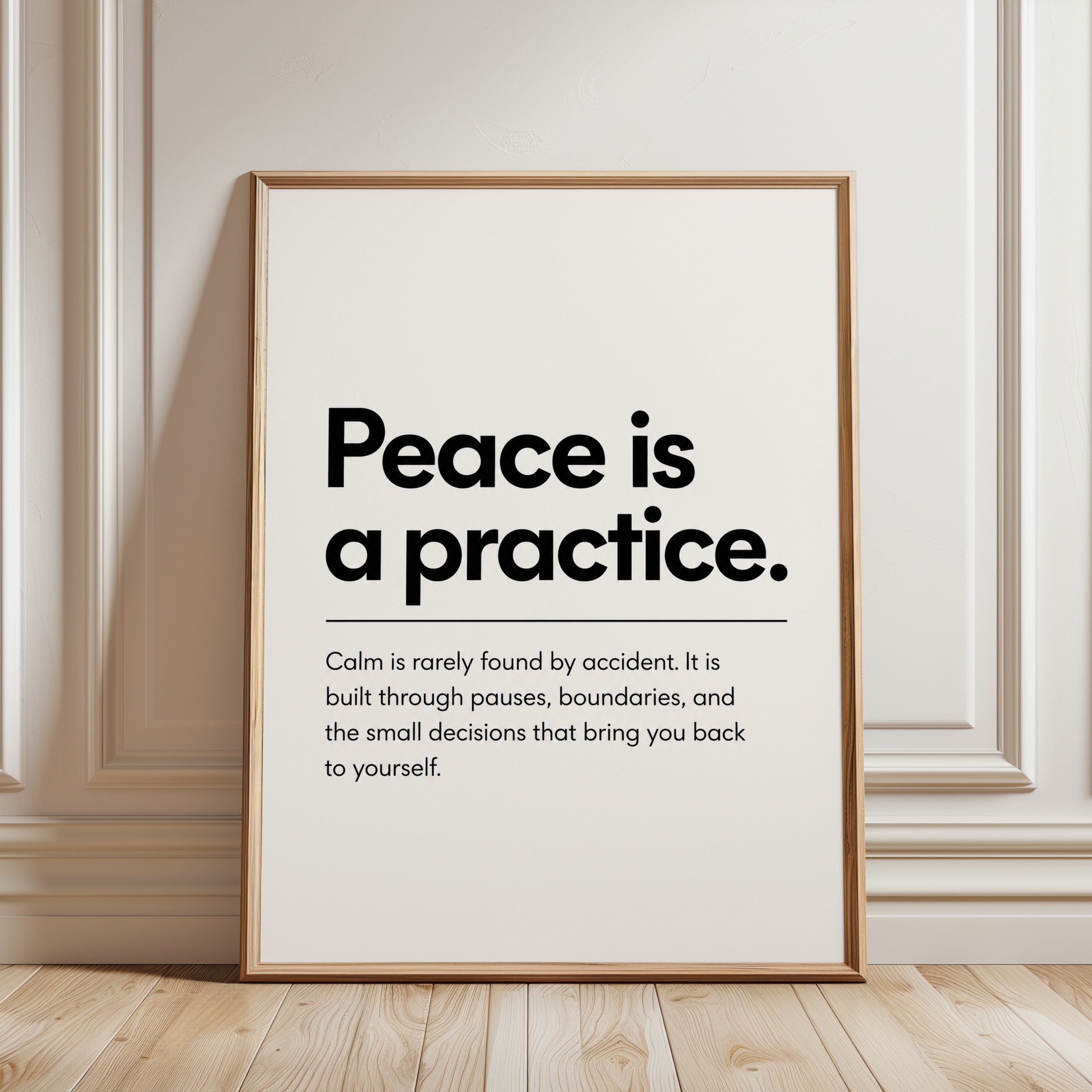Typography Wall Art: Modern Minimalist Mindfulness Quote - framed detail