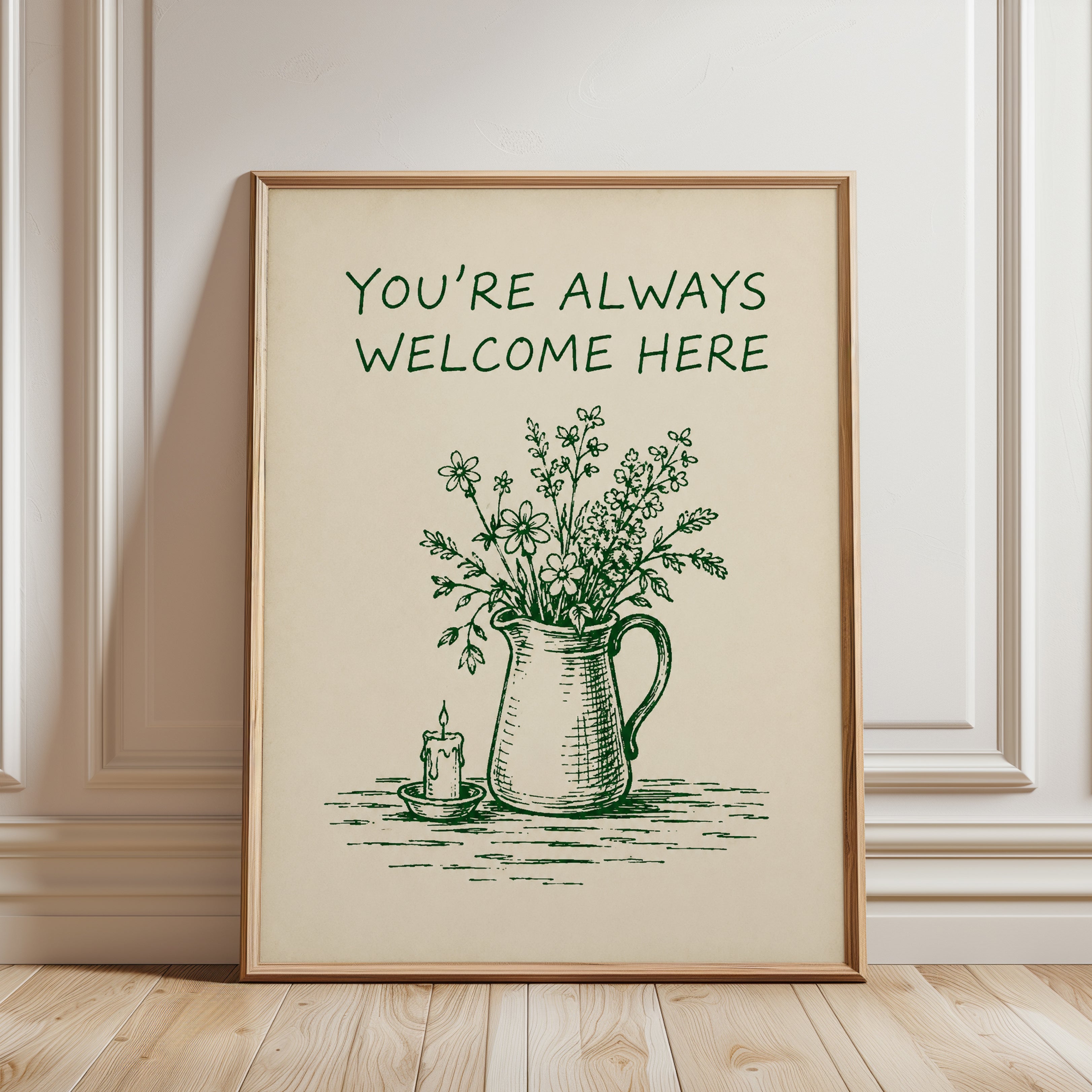 Cottagecore Floral Pitcher Print - framed detail