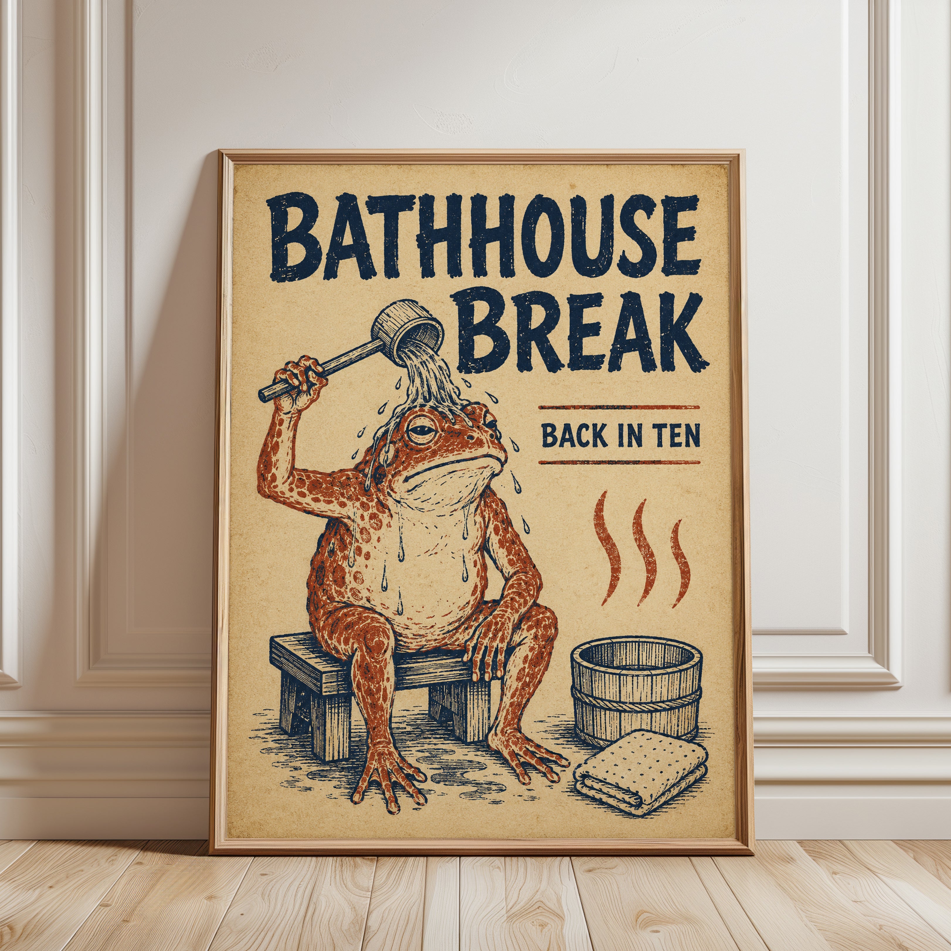 Frog Bathroom Print - framed detail