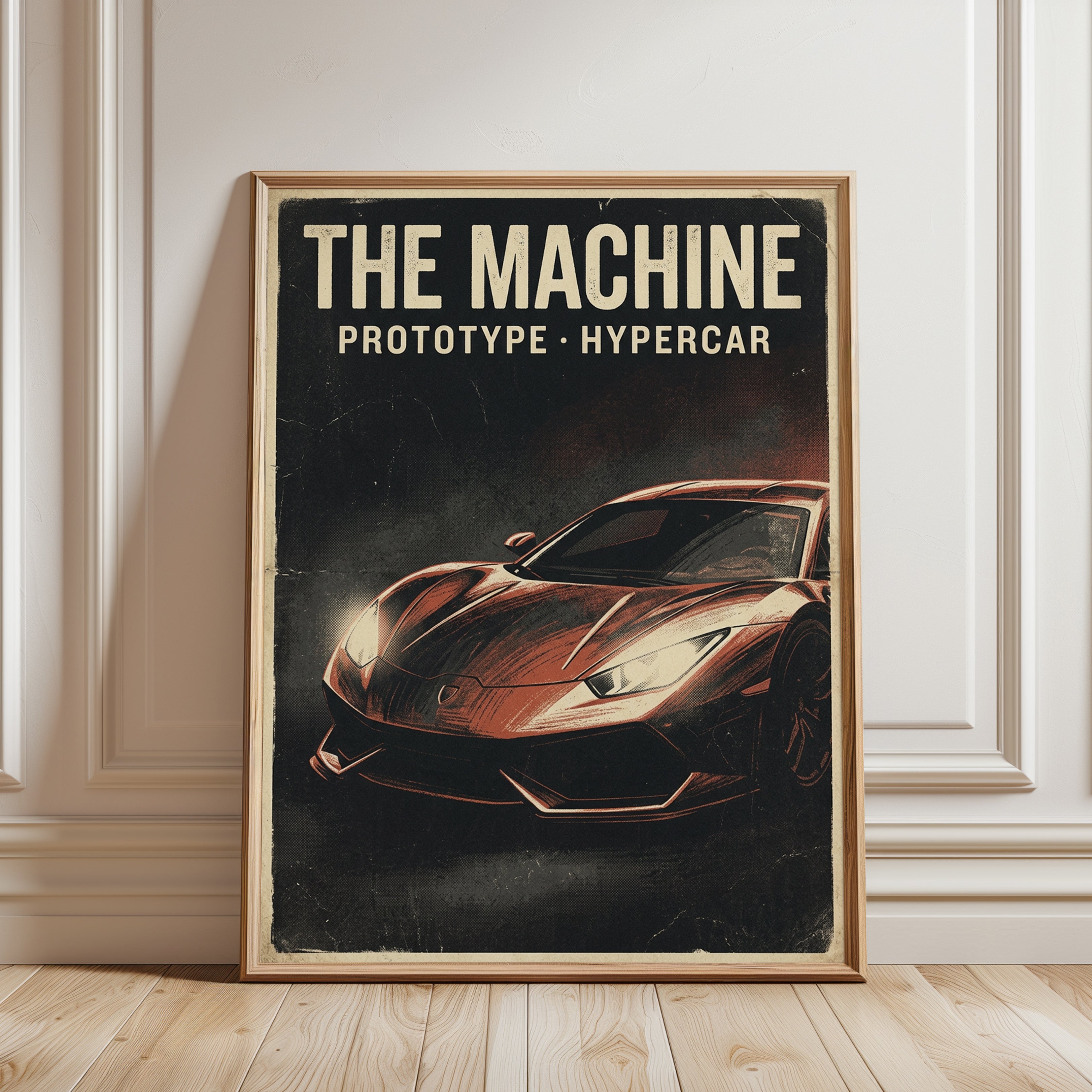 Vintage Hypercar Poster — Retro Sports Car Print - framed detail