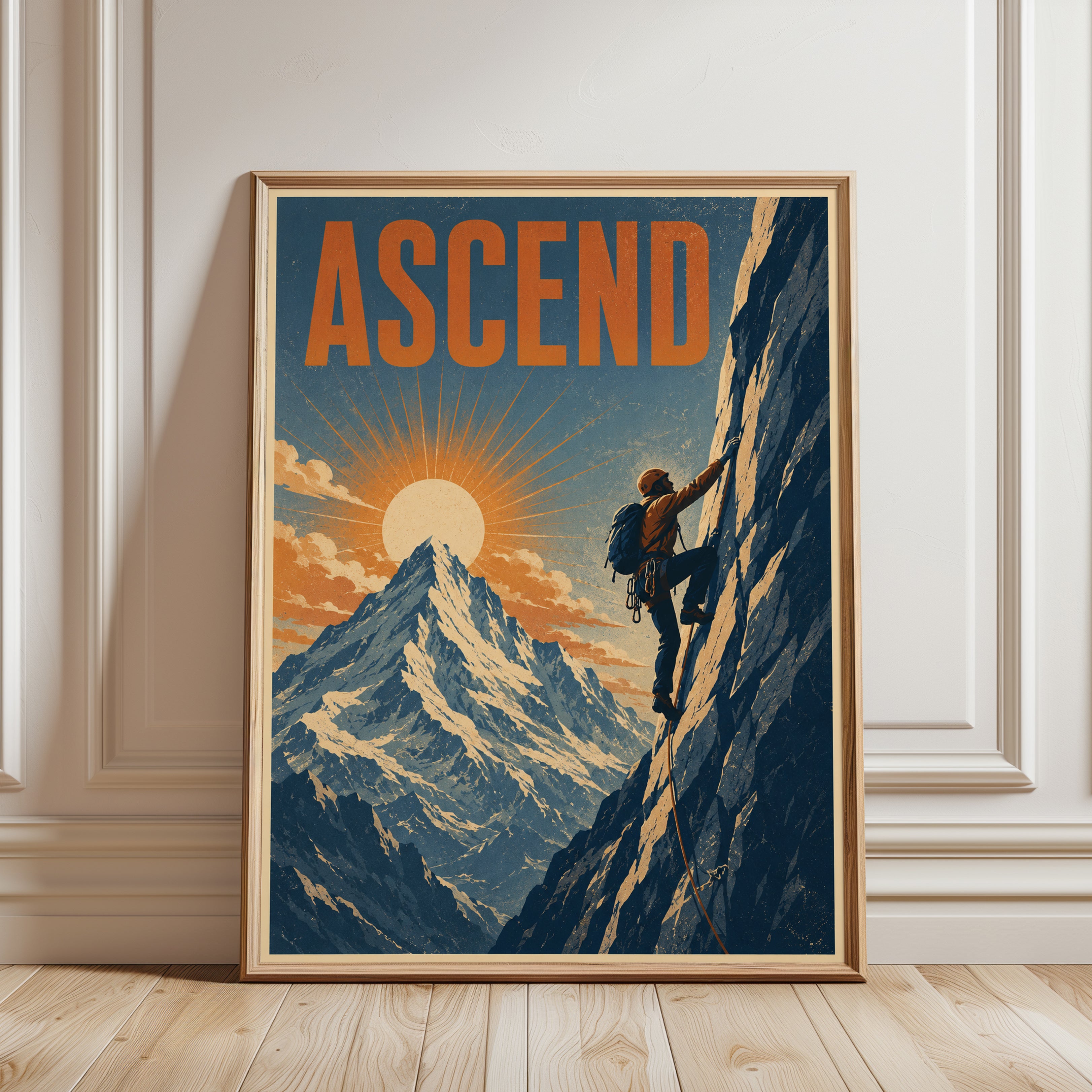 Mountain Climbing Poster – Motivational Wall Art - framed detail
