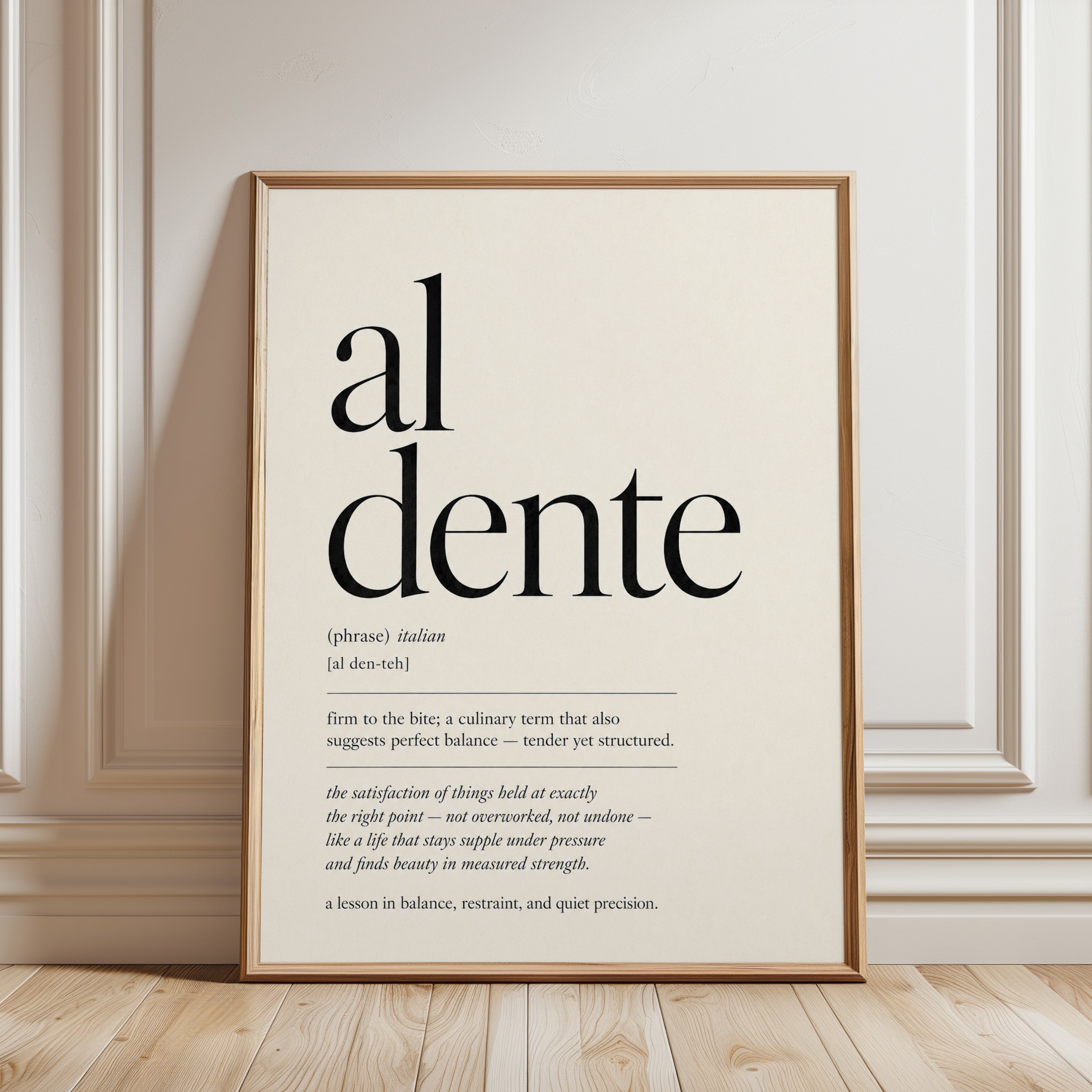 Italian Kitchen Wall Art: Al Dente Definition - framed detail