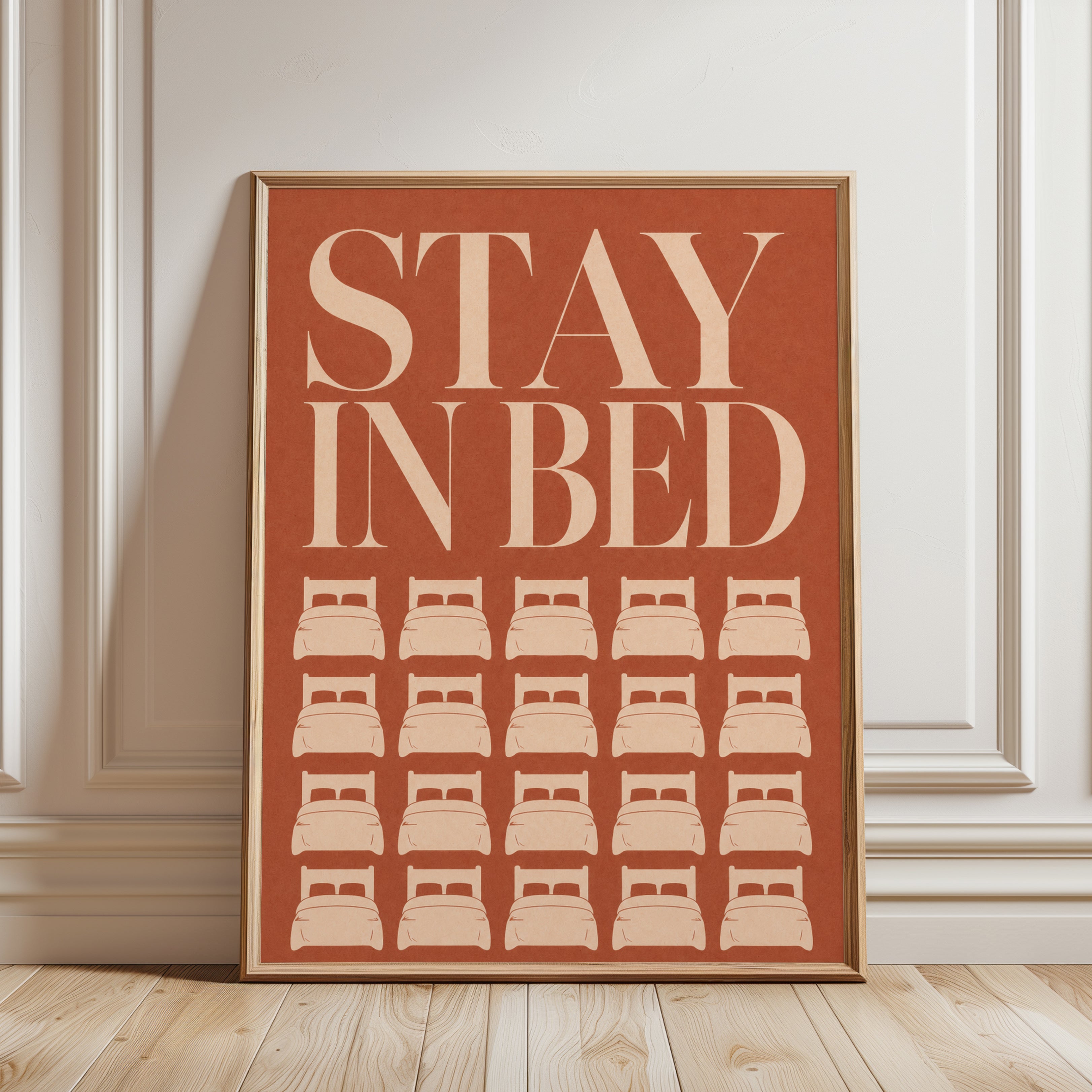 Retro Typography Poster – Stay in Bed - framed detail