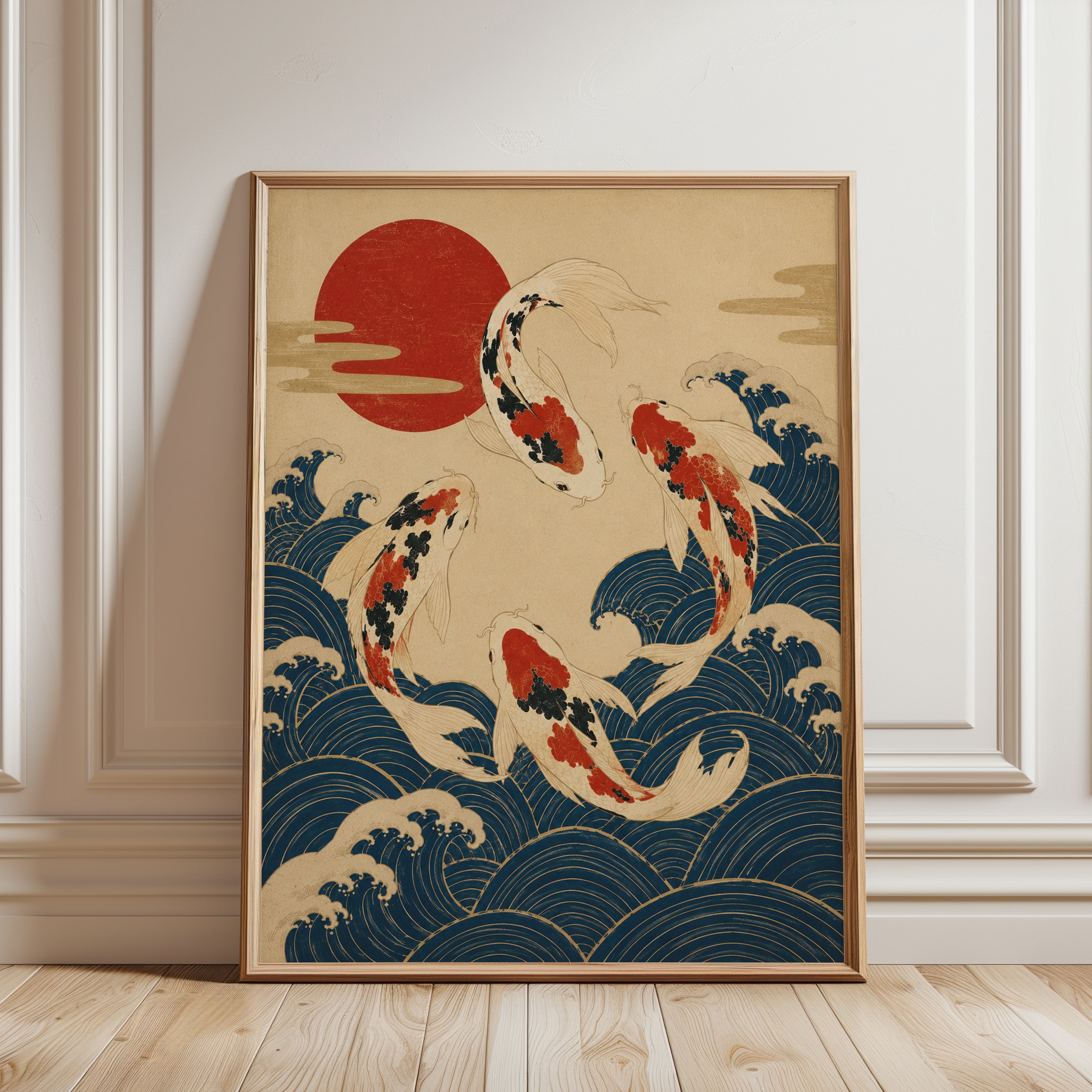 Vintage Japanese Koi Fish Print - framed detail