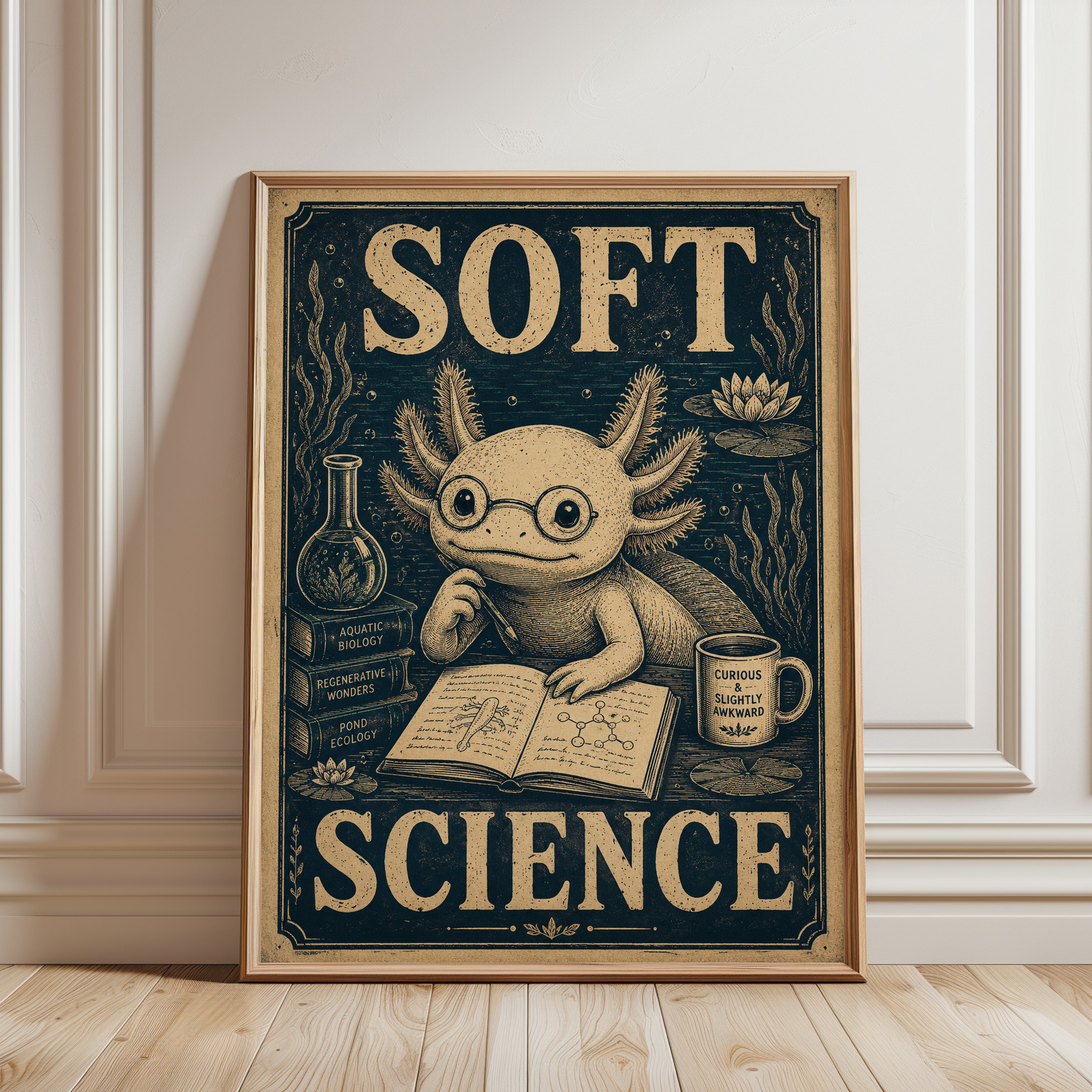 Axolotl Science Print – Vintage Academia - framed detail