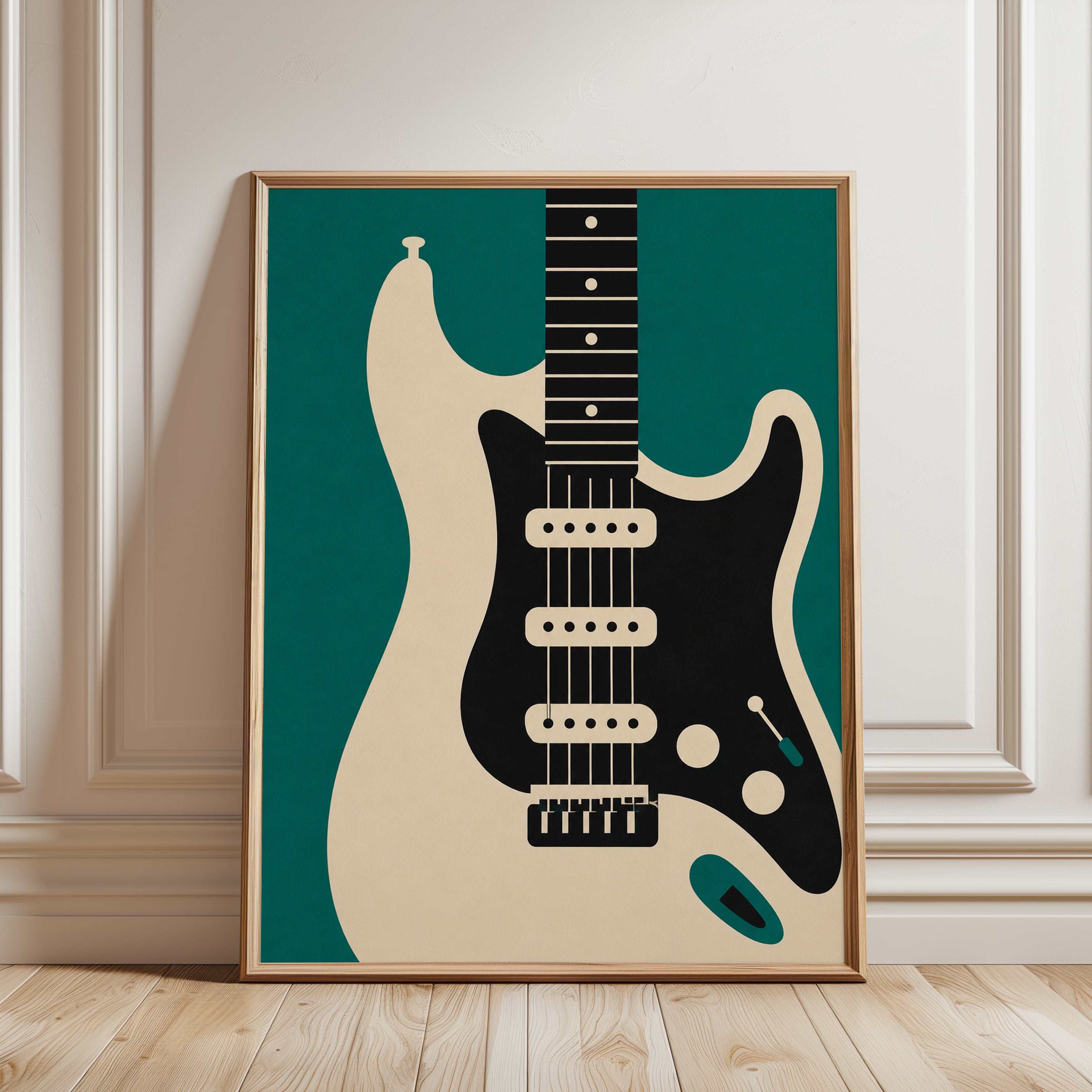 Vintage Electric Guitar Print — Mid-Century Modern Music Poster - framed detail