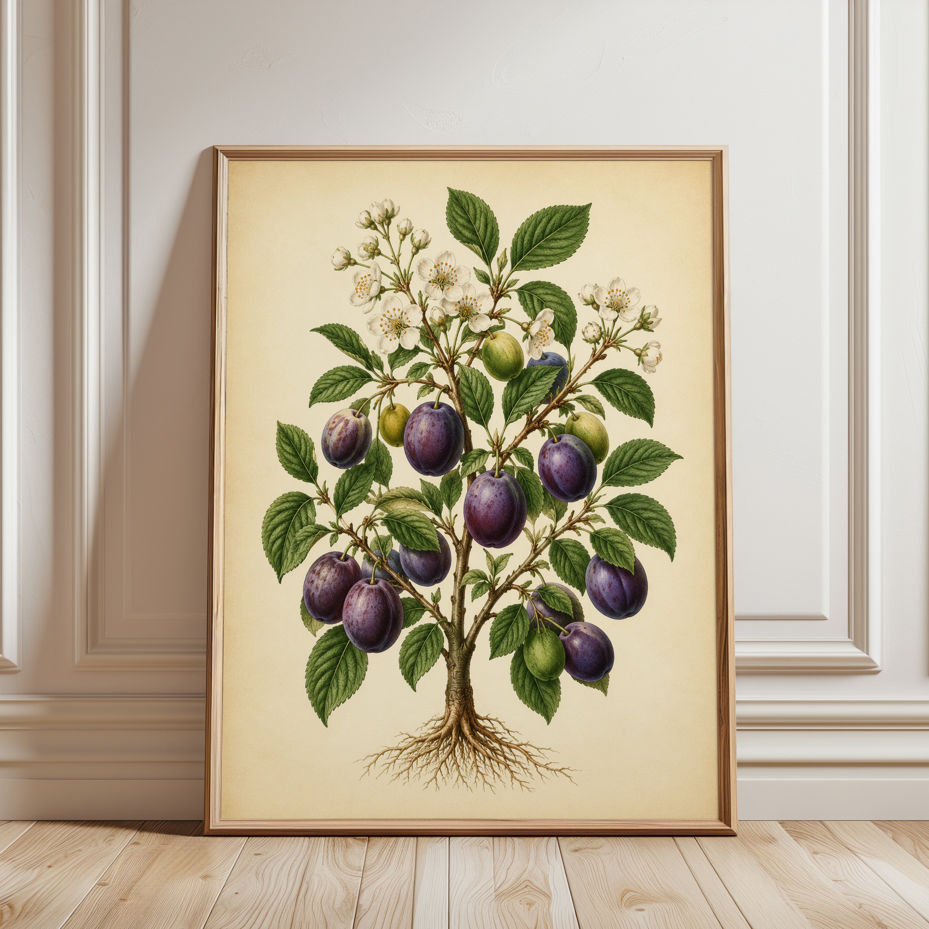 Plum Tree Botanical Print: Vintage Fruit Illustration Art - framed detail