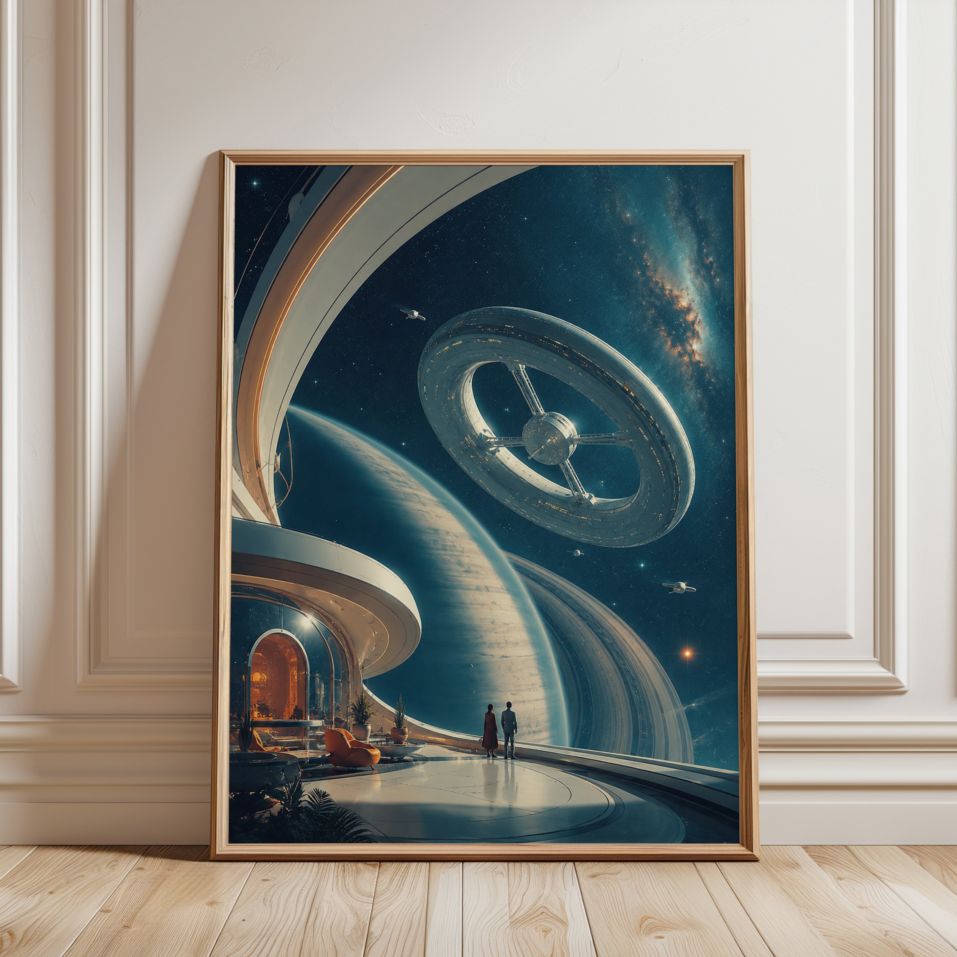 Space Station Wall Art – Retro Sci Fi Print - framed detail