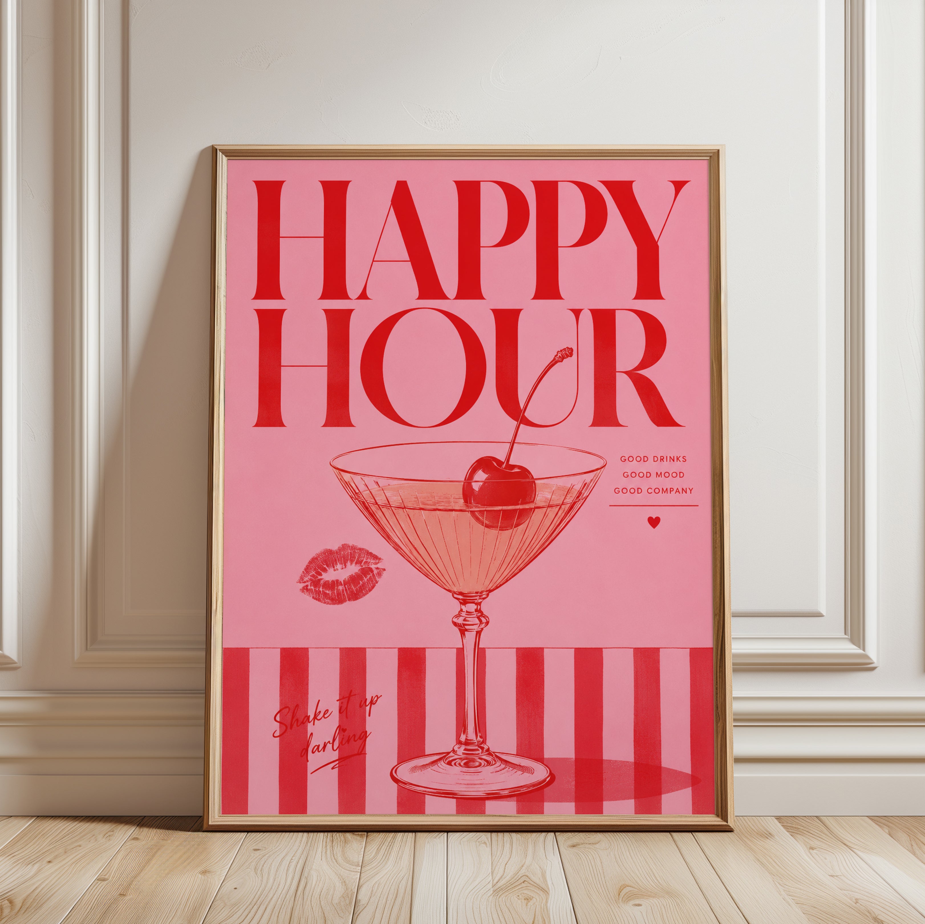 Happy Hour Wall Art – Cocktail Kitchen Print - framed detail
