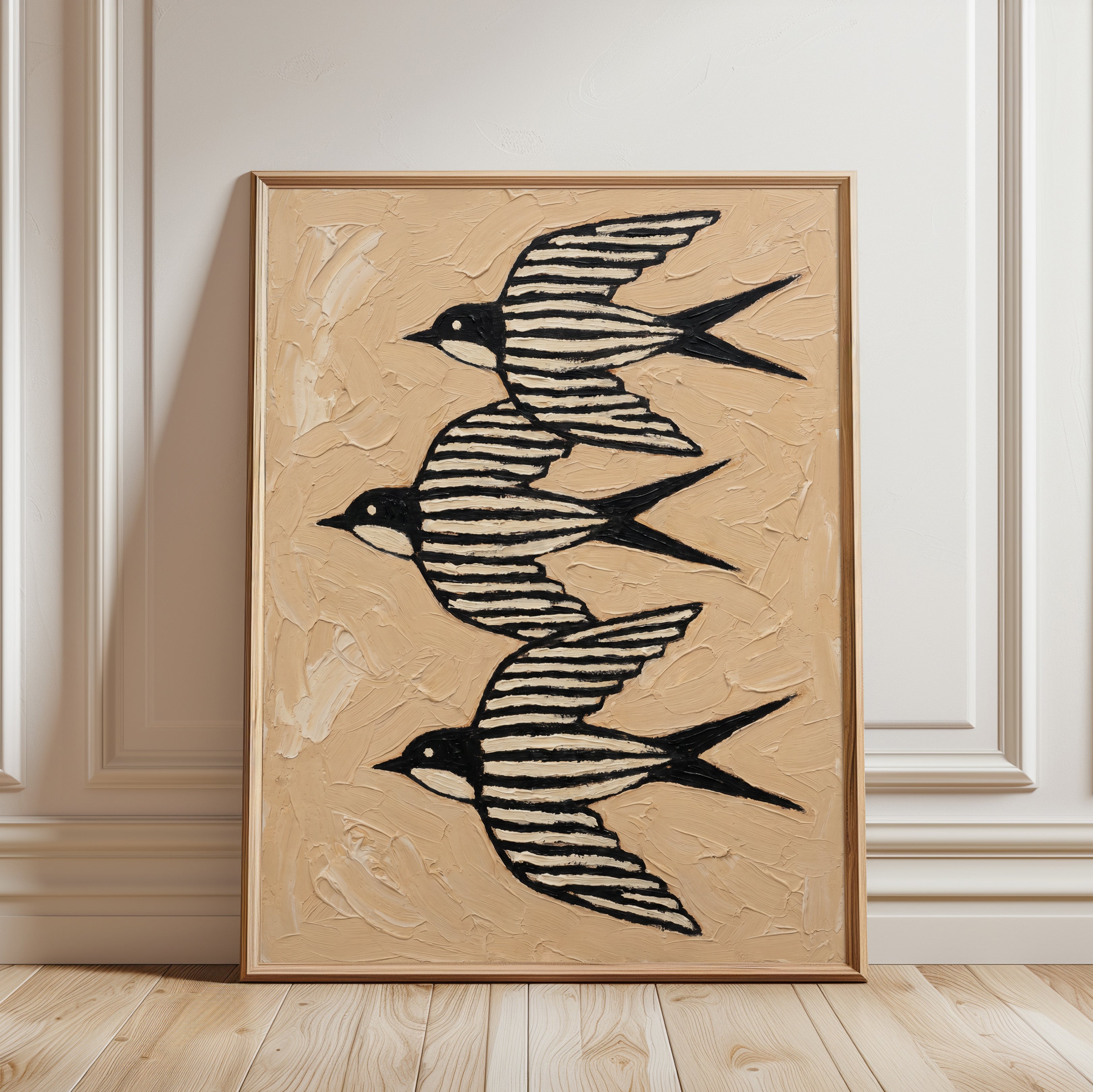 Swallow Bird Art Print: Textured Folk Style - framed detail