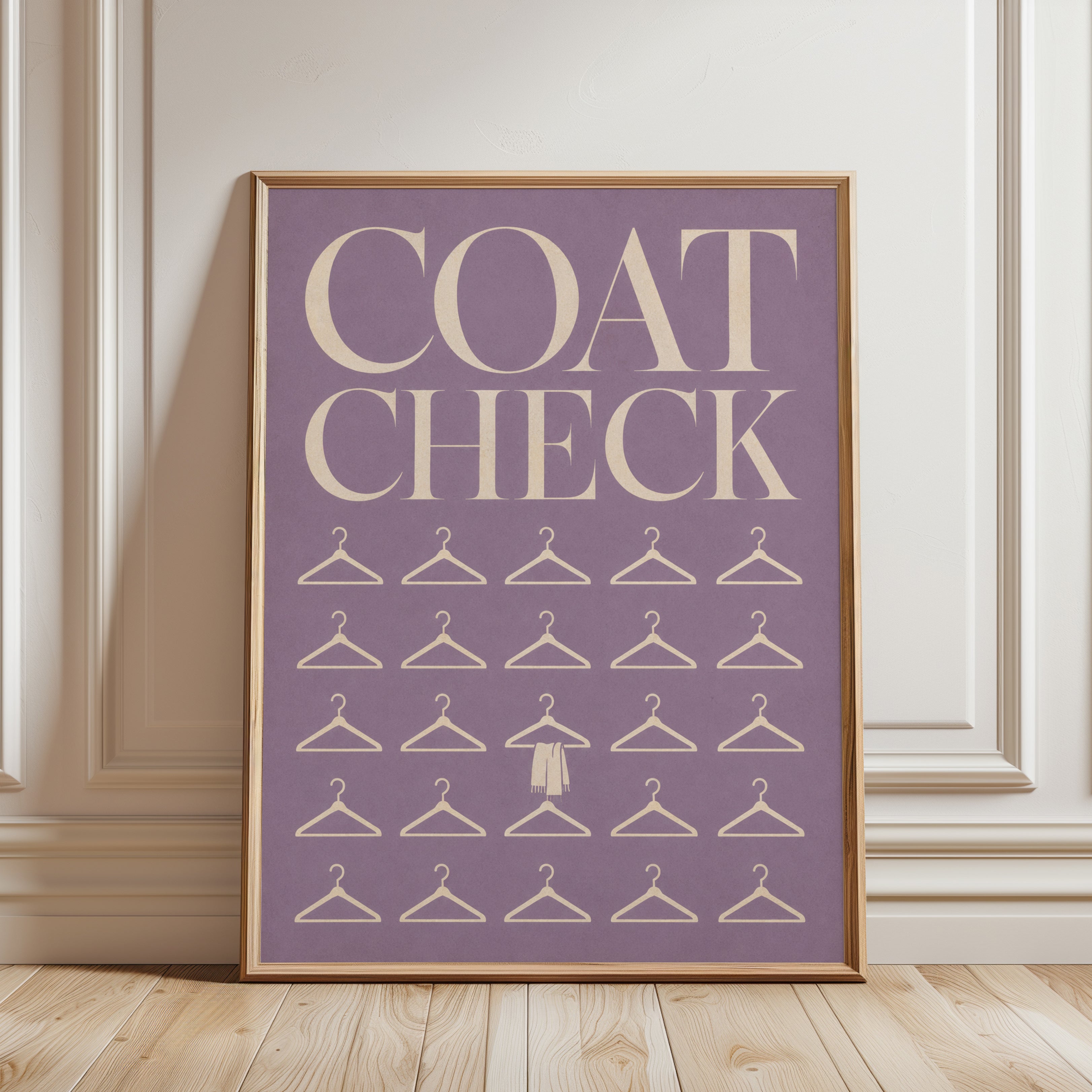 Coat Check Print: Retro Typography Wall Art - framed detail