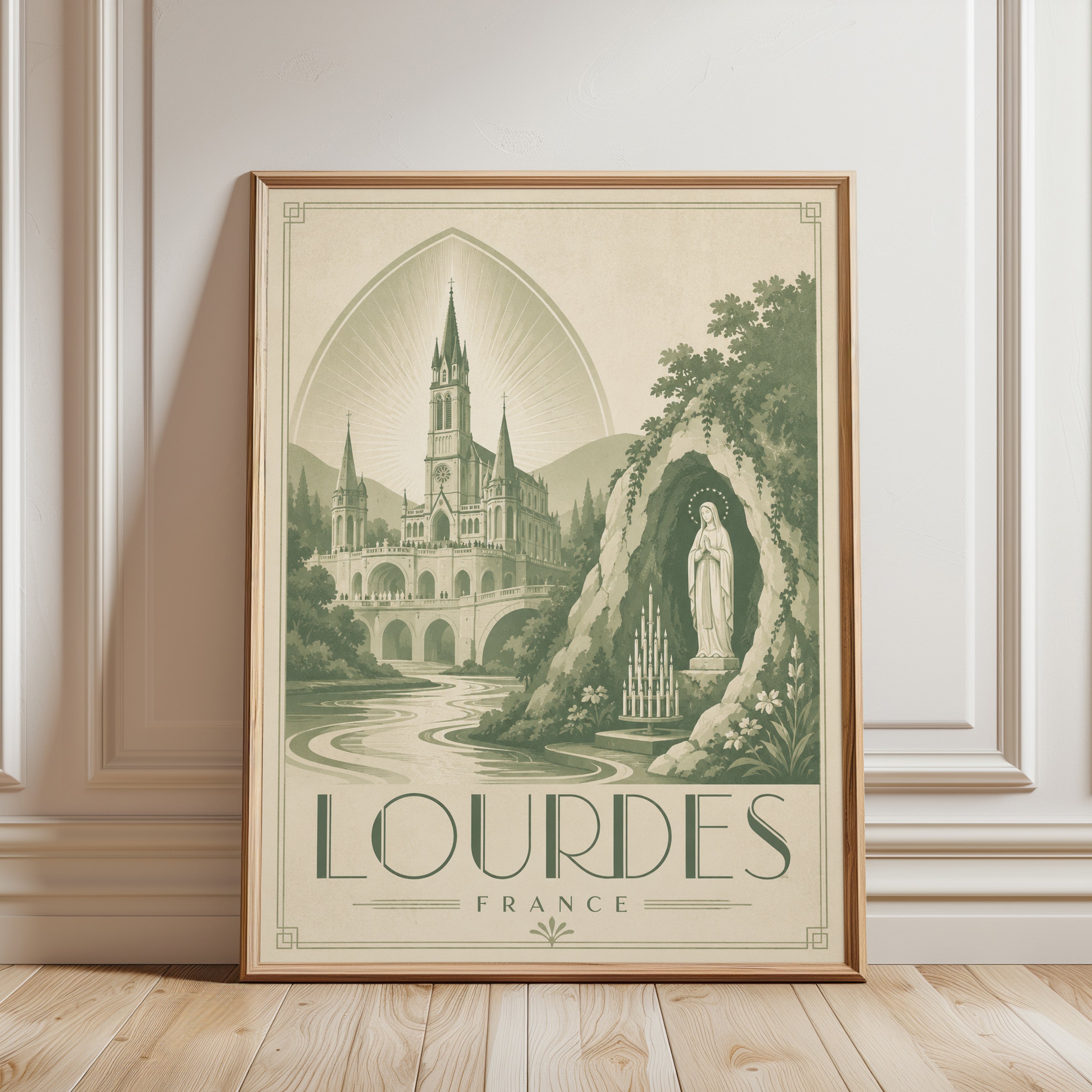 Lourdes France Poster – Vintage Travel Print - framed detail