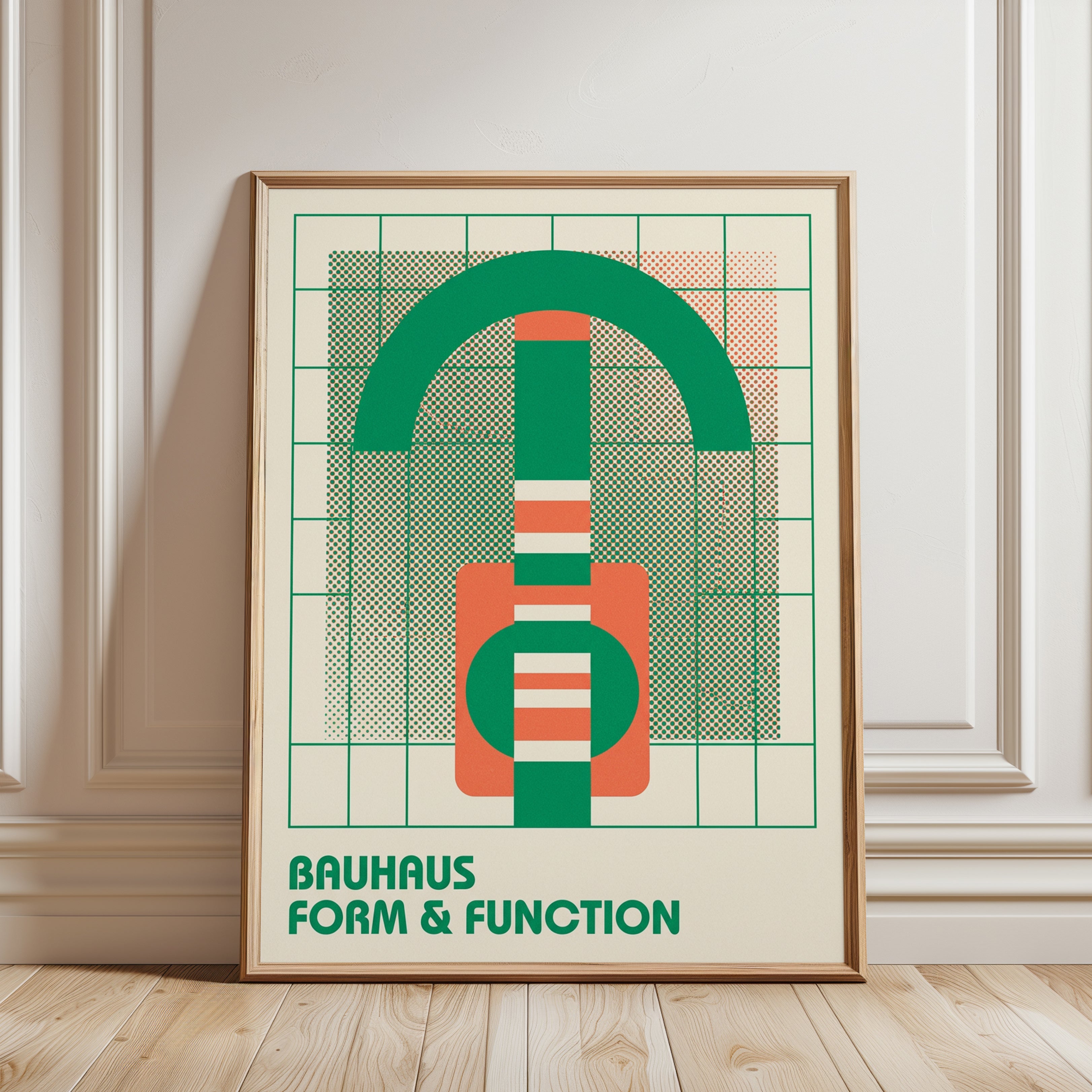 Bauhaus Form and Function Poster: Green Geometric Design Print - framed detail