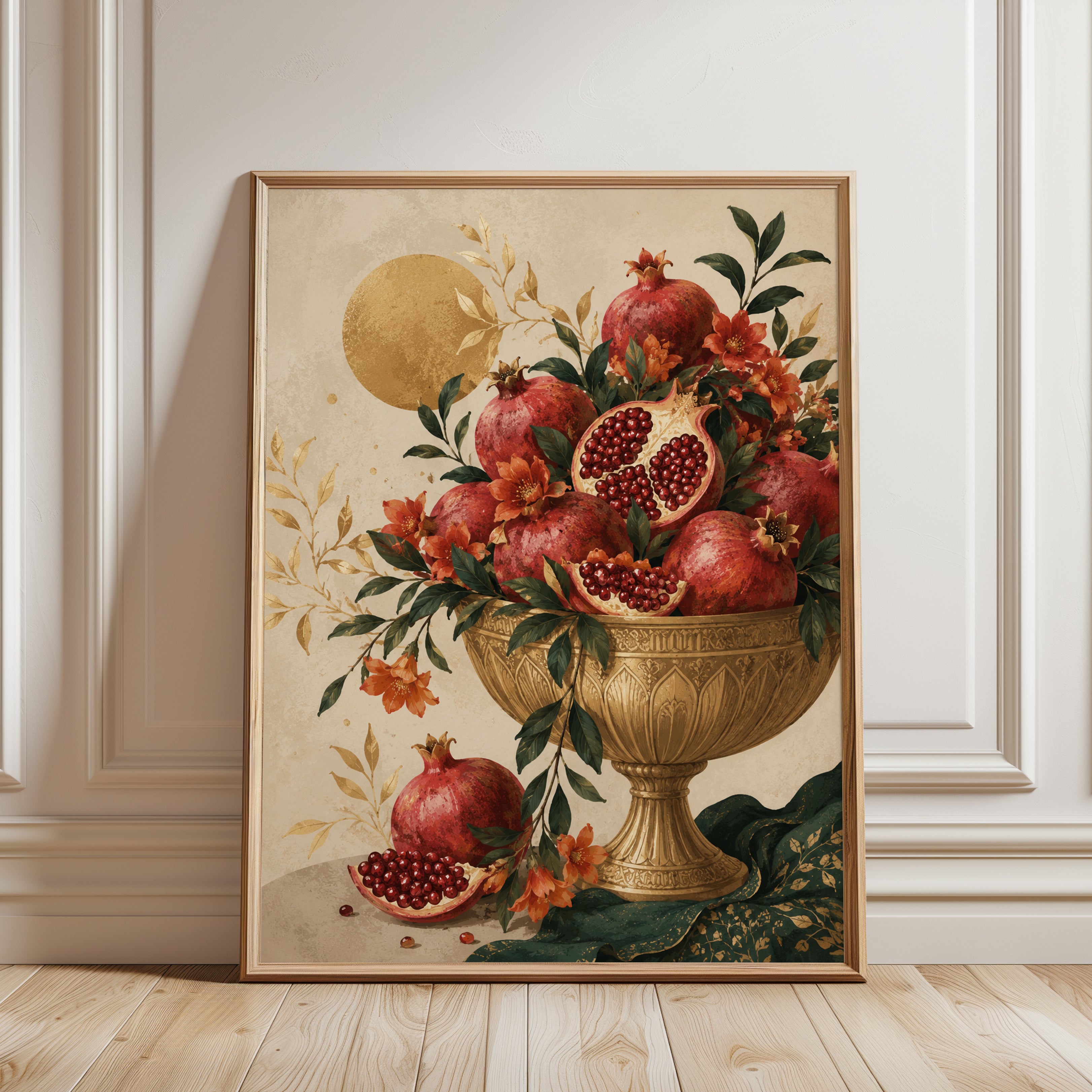 Pomegranate Wall Art – Vintage Fruit Print - framed detail