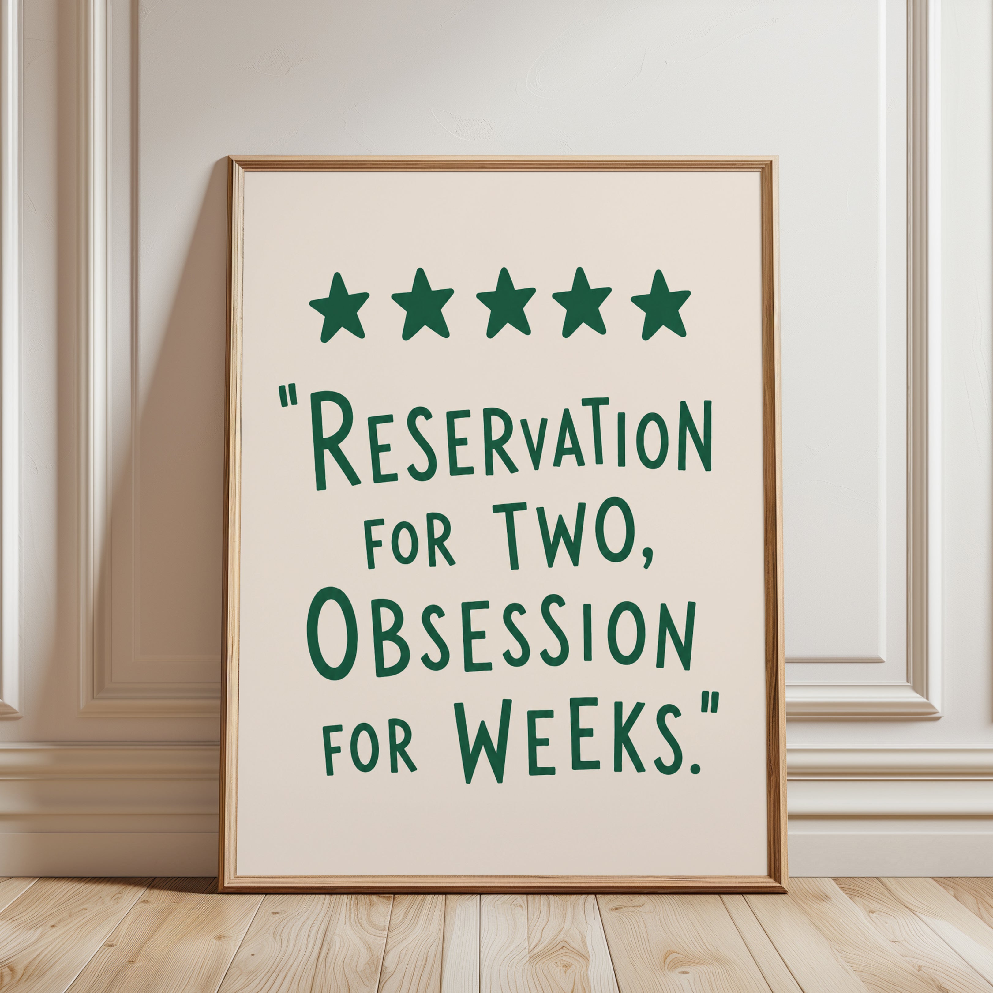Funny Restaurant Quote Print: Five Star Rating Typography - framed detail