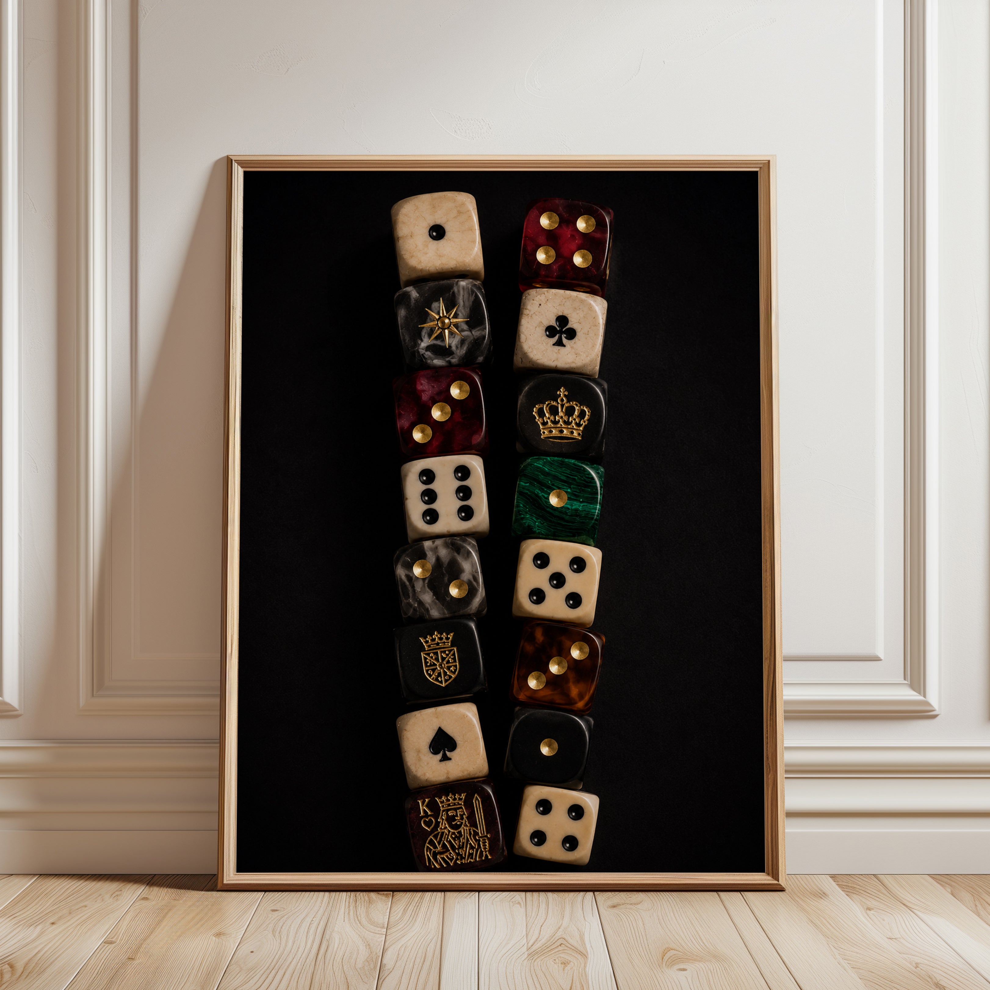 Vintage Dice Art Print – Dark Academia Wall Art - framed detail