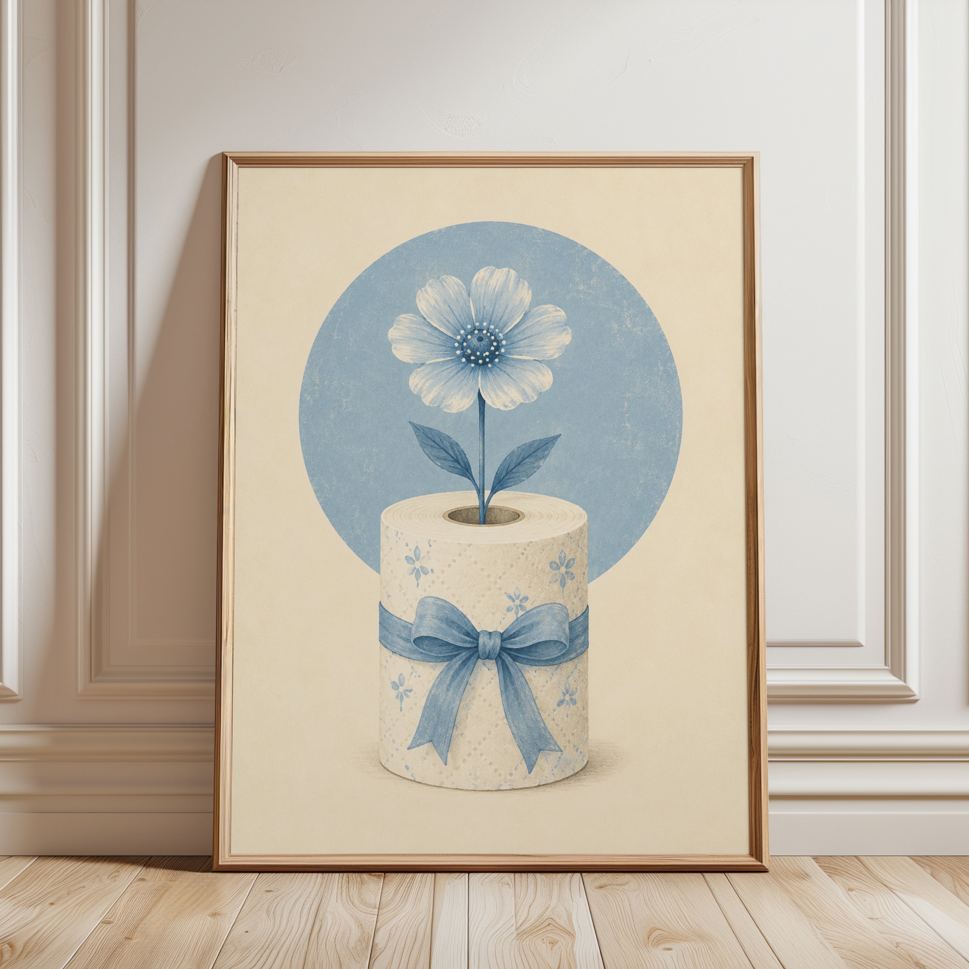 Bathroom Flower Wall Art – Whimsical Floral Print - framed detail