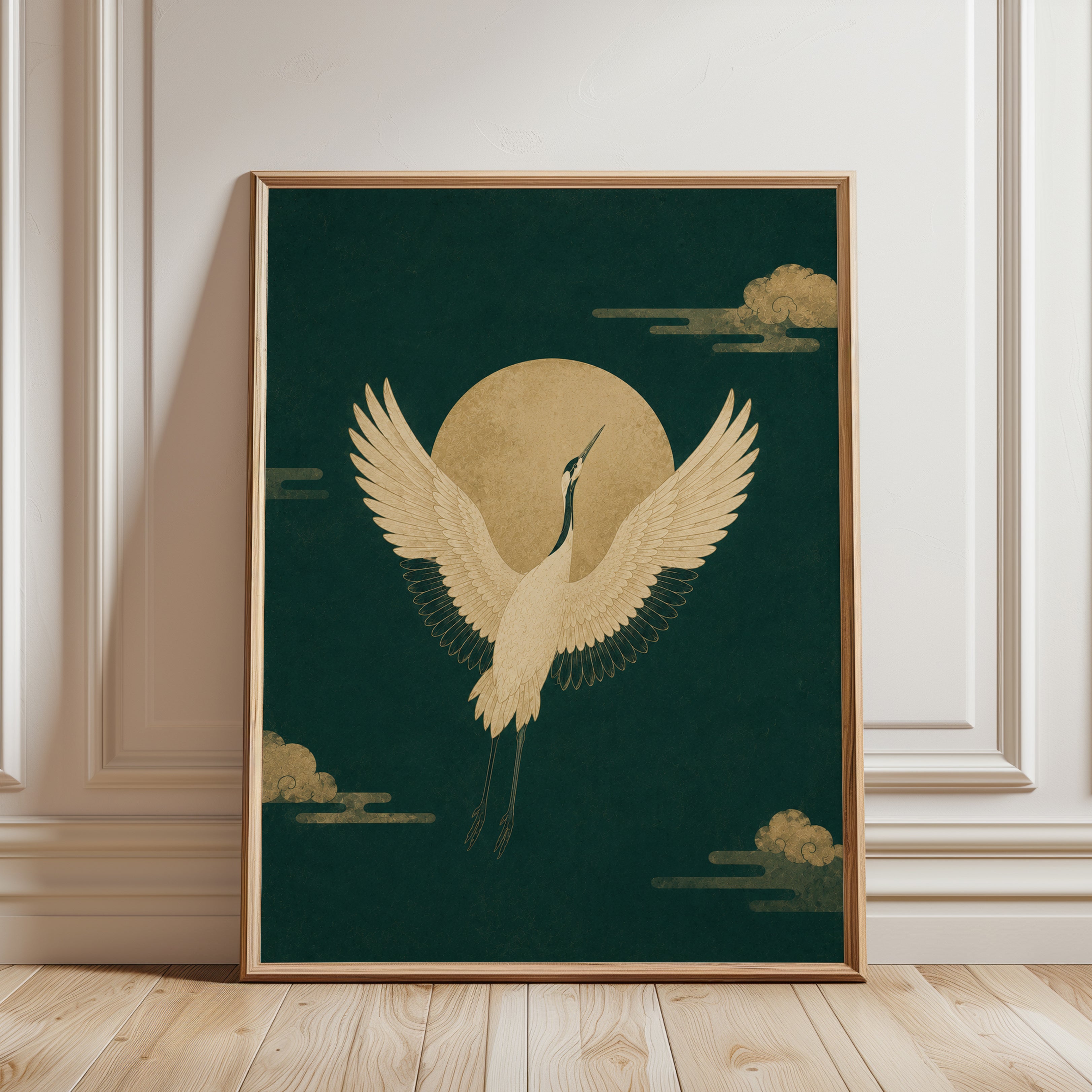 Japanese Crane Art Print - framed detail