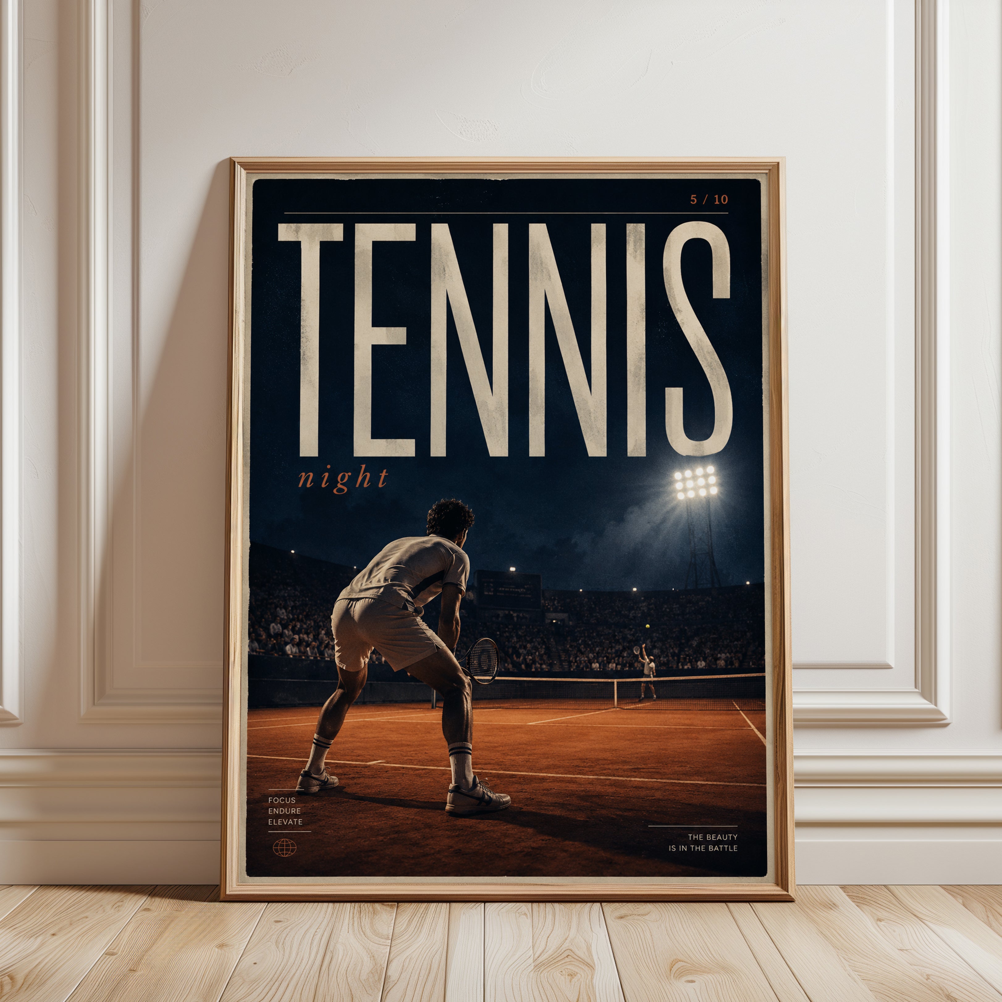 Tennis Night Poster: Vintage Sports Typography Wall Art - framed detail