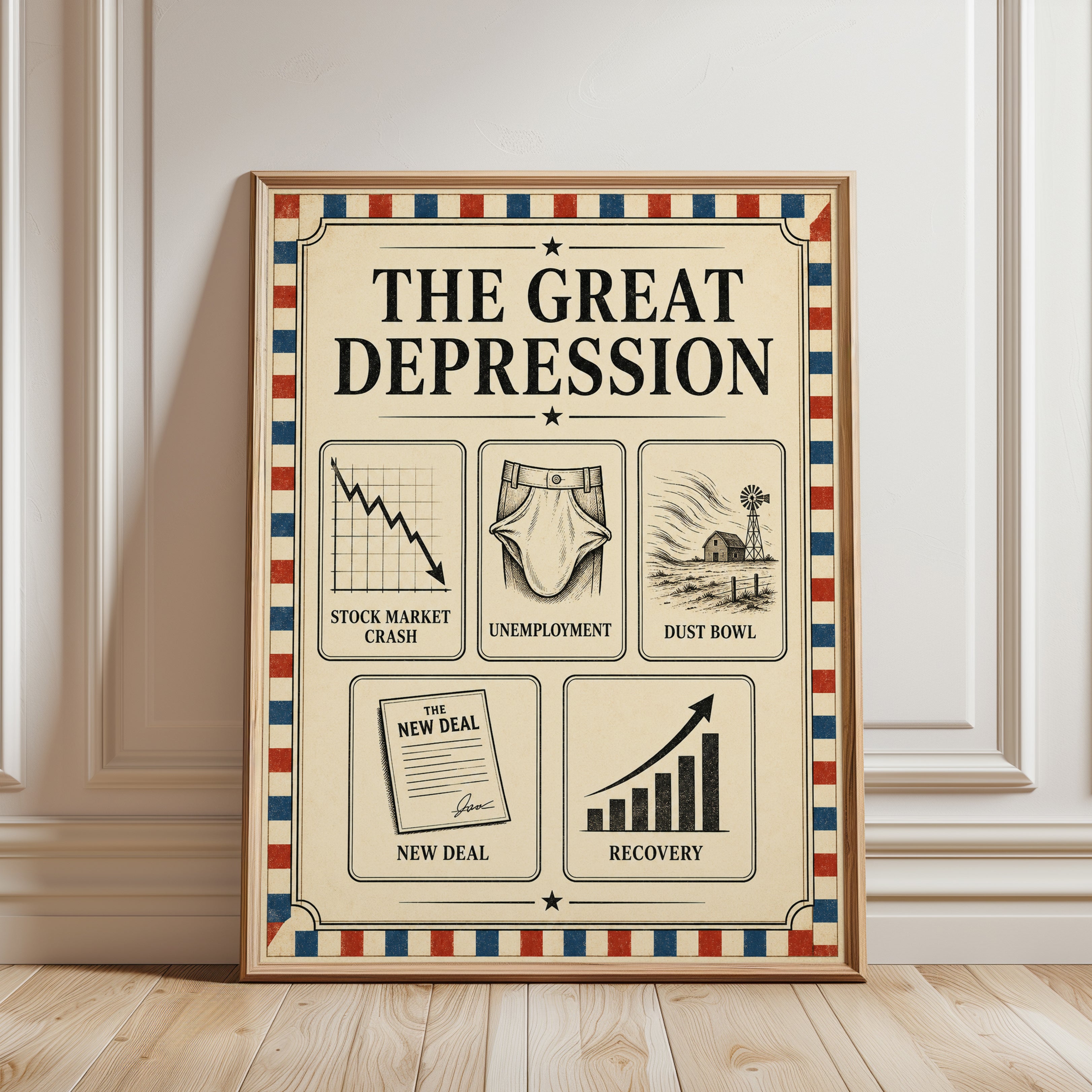 Great Depression Poster – American History Print - framed detail