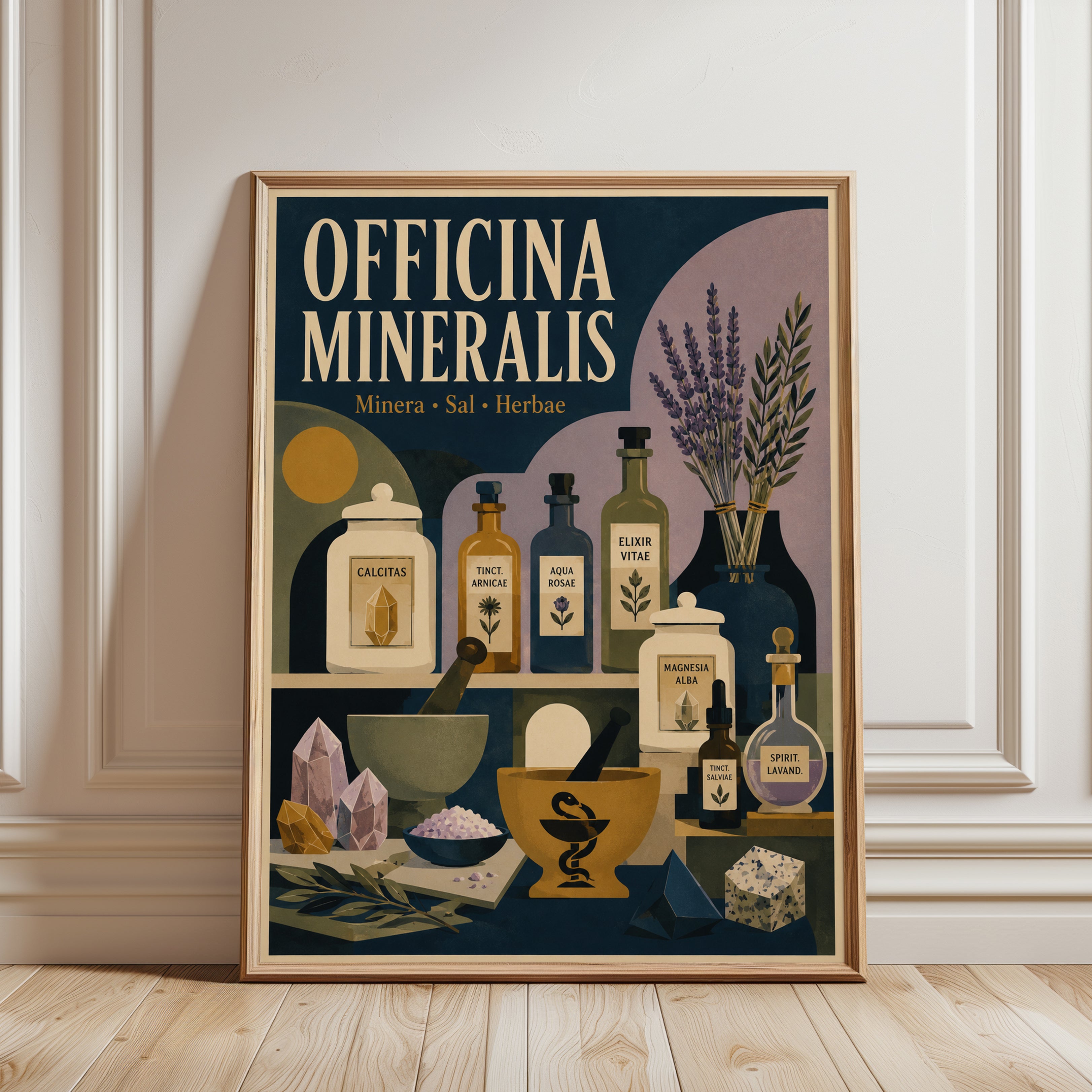 Apothecary Botanical Print: Vintage Mineral Art - framed detail