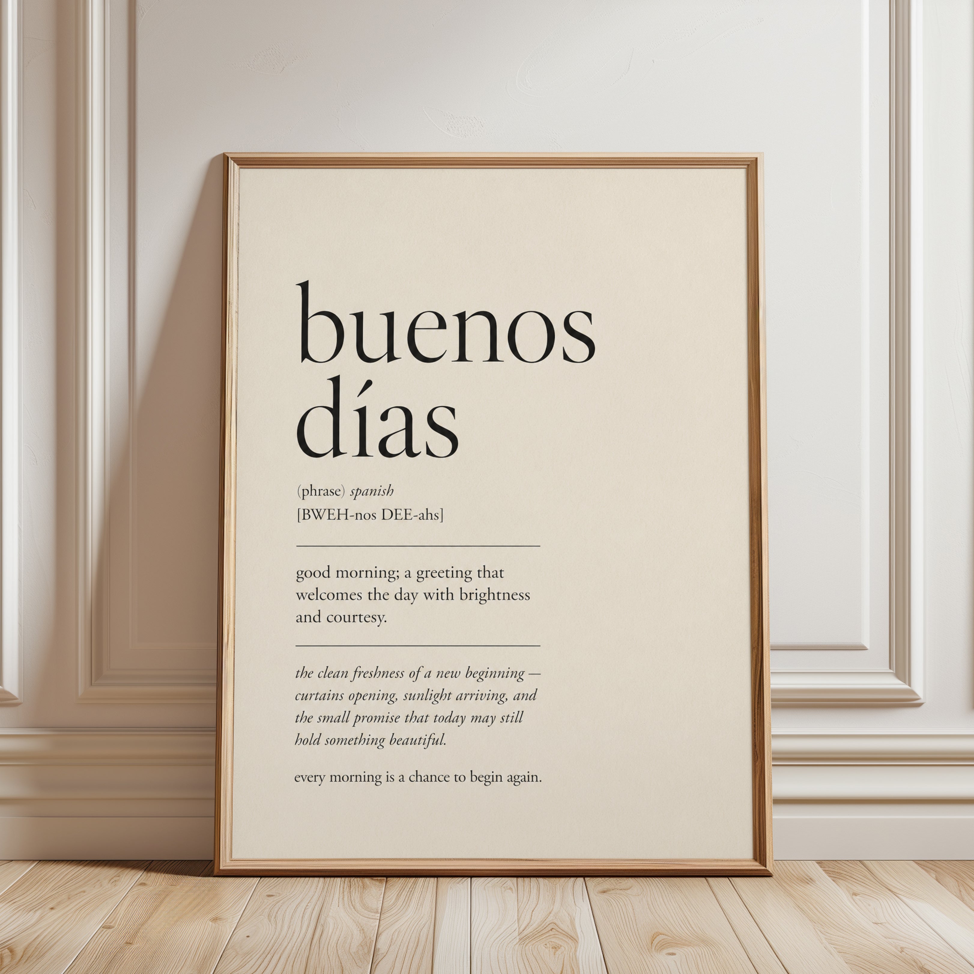 Buenos Días Print – Spanish Quote - framed detail