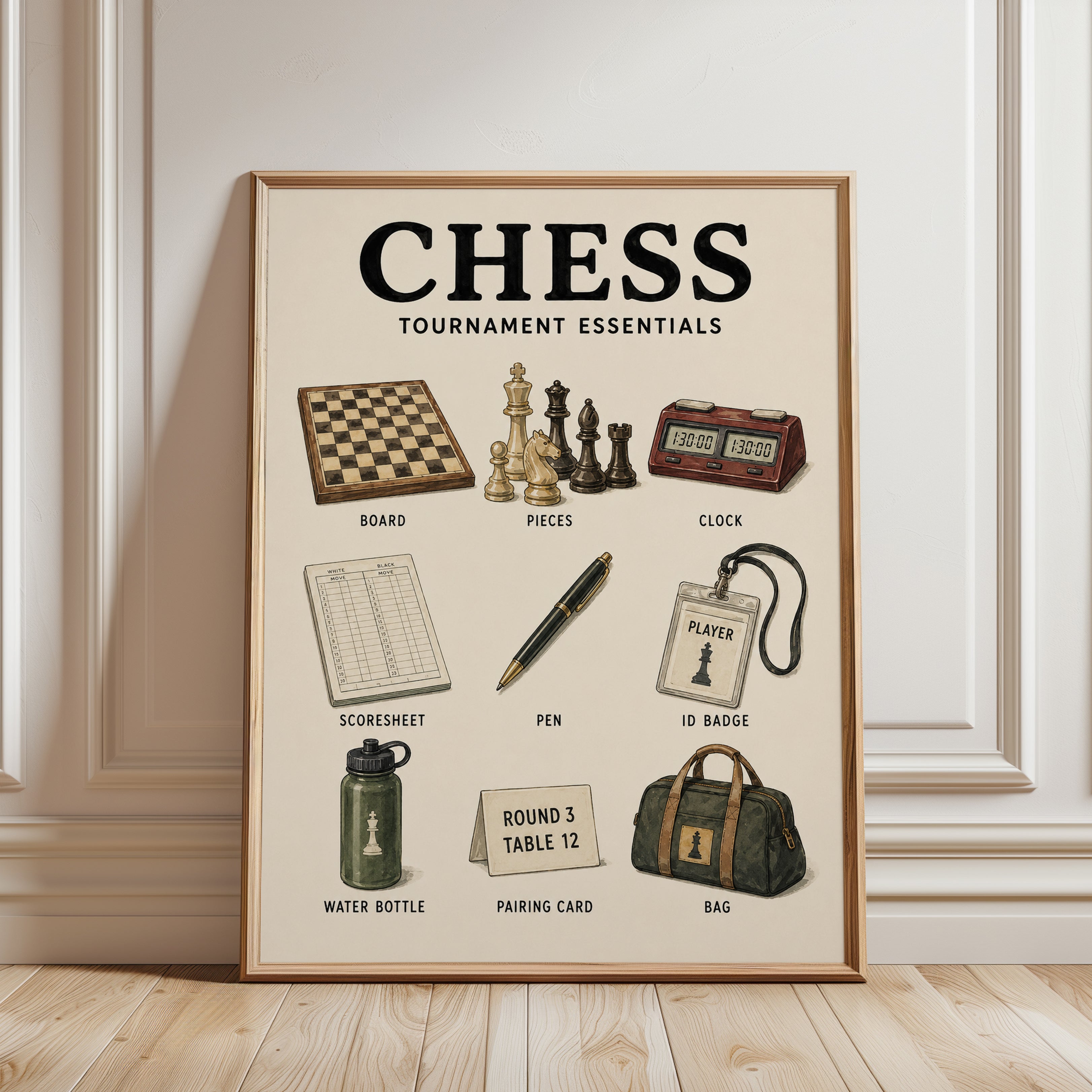 Chess Tournament Print — Illustrated Essentials Guide - framed detail