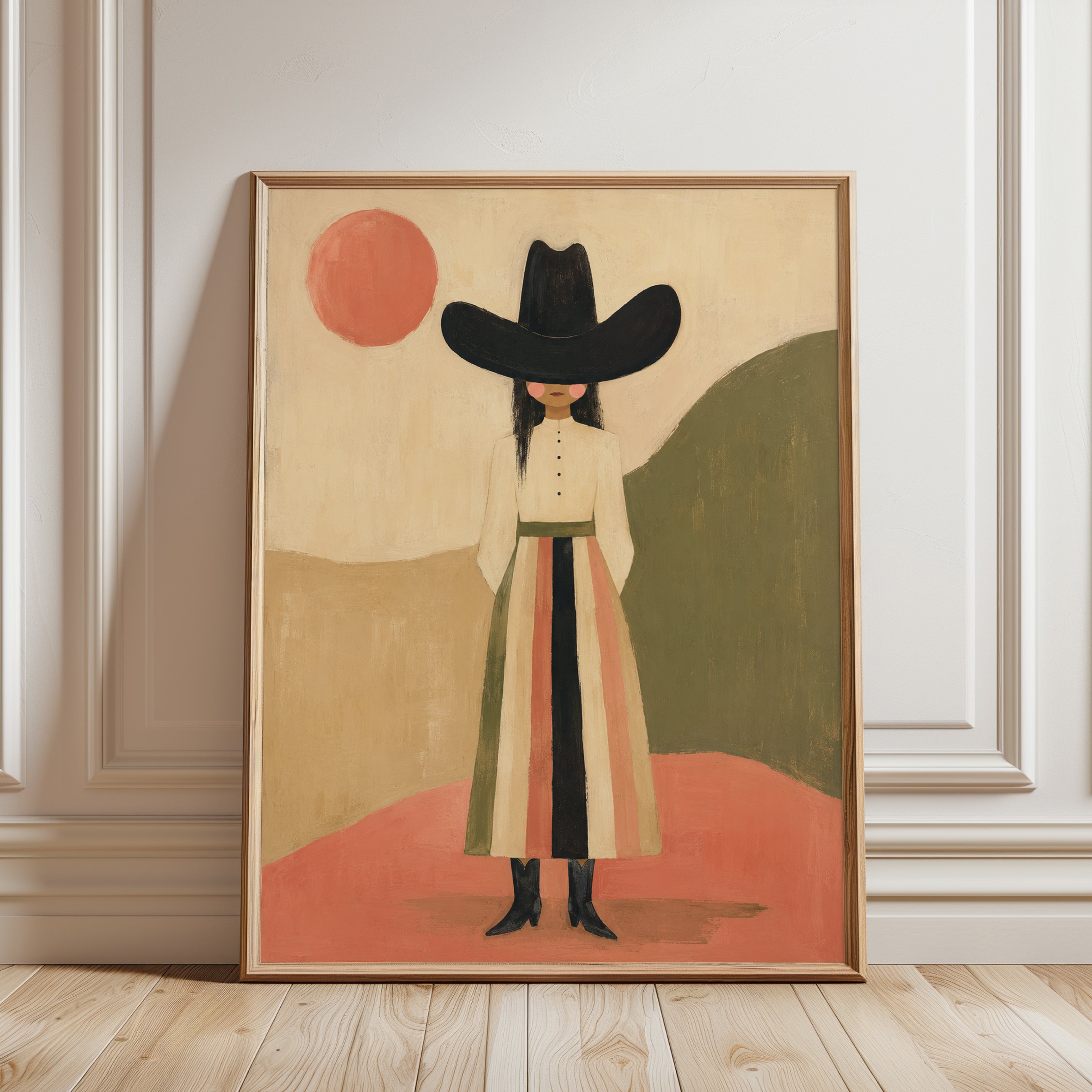 Cowgirl Folk Art Print - framed detail