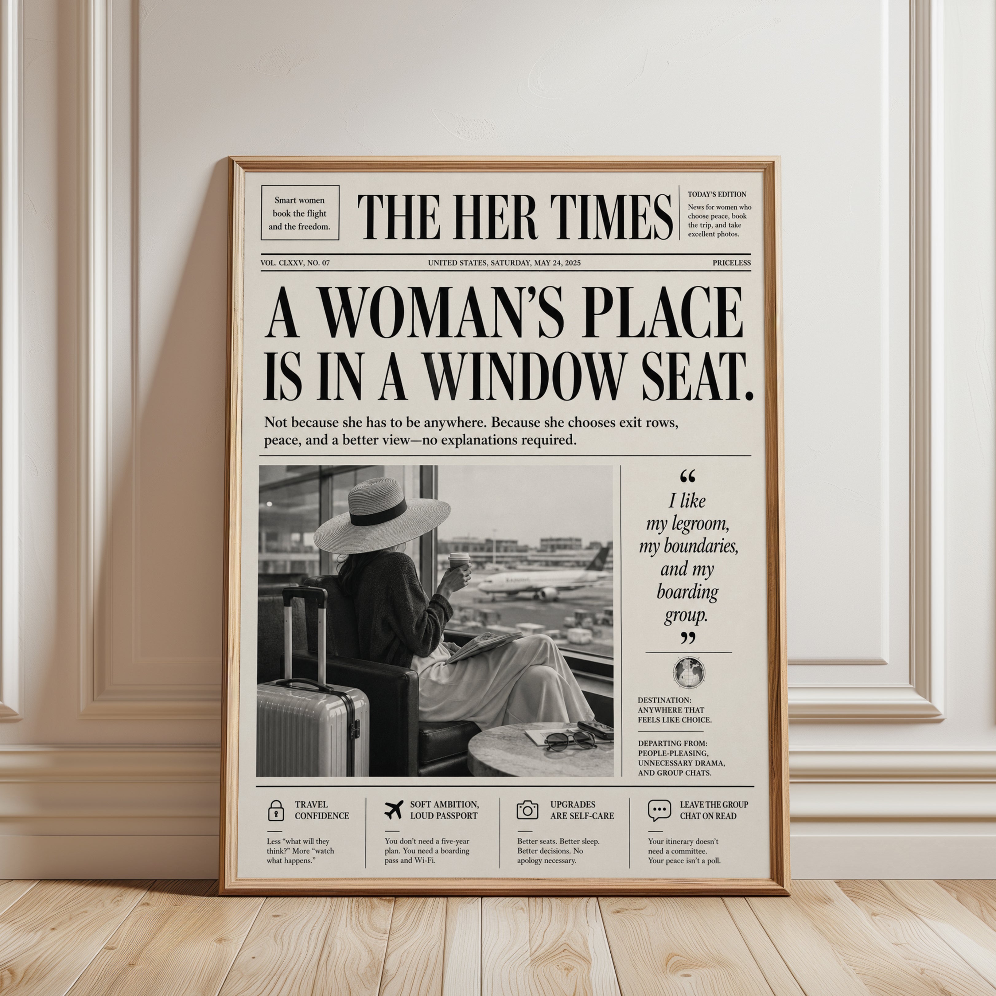 Newspaper Wall Art Print: Vintage Travel - framed detail