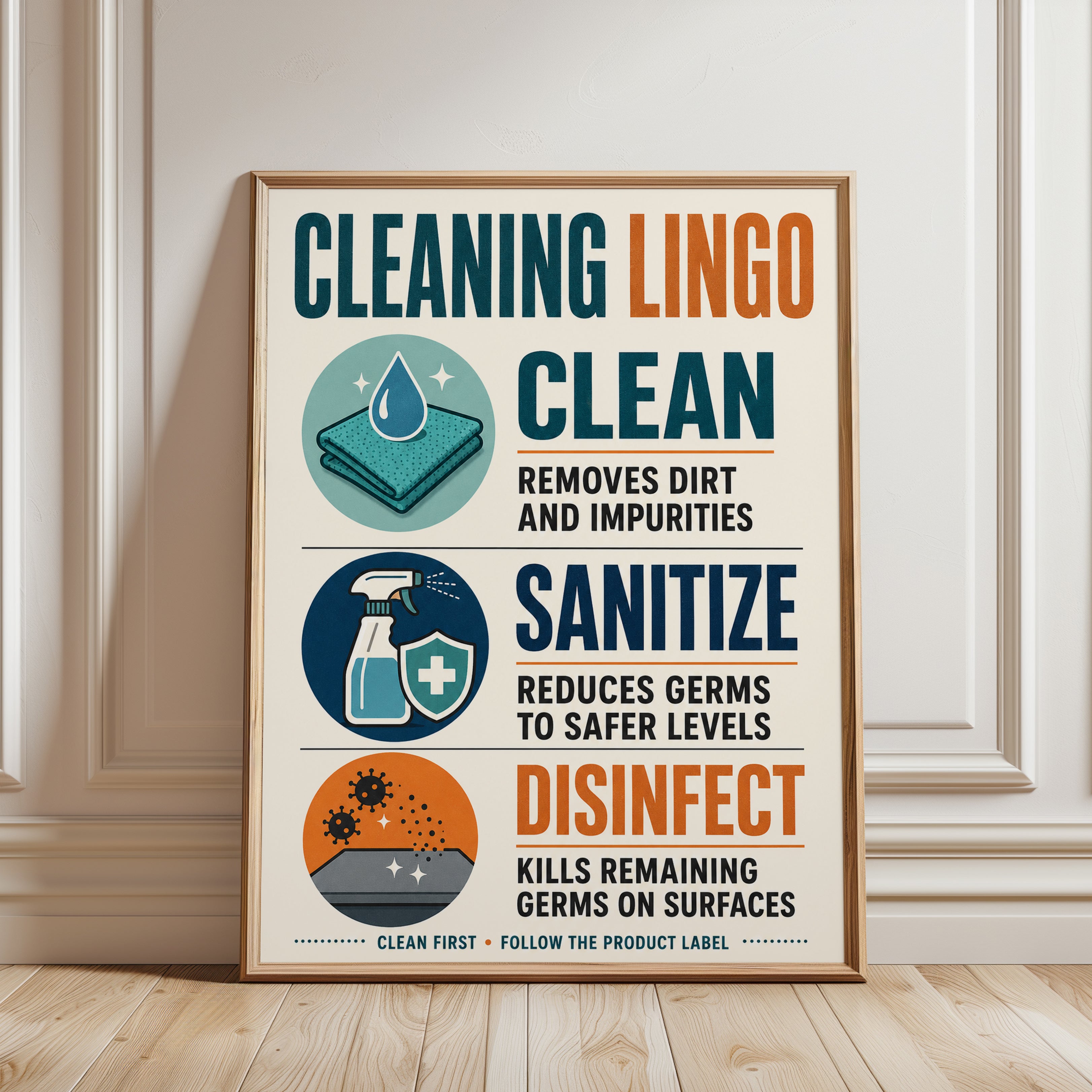 Cleaning Lingo Poster – Laundry Room Wall Art - framed detail