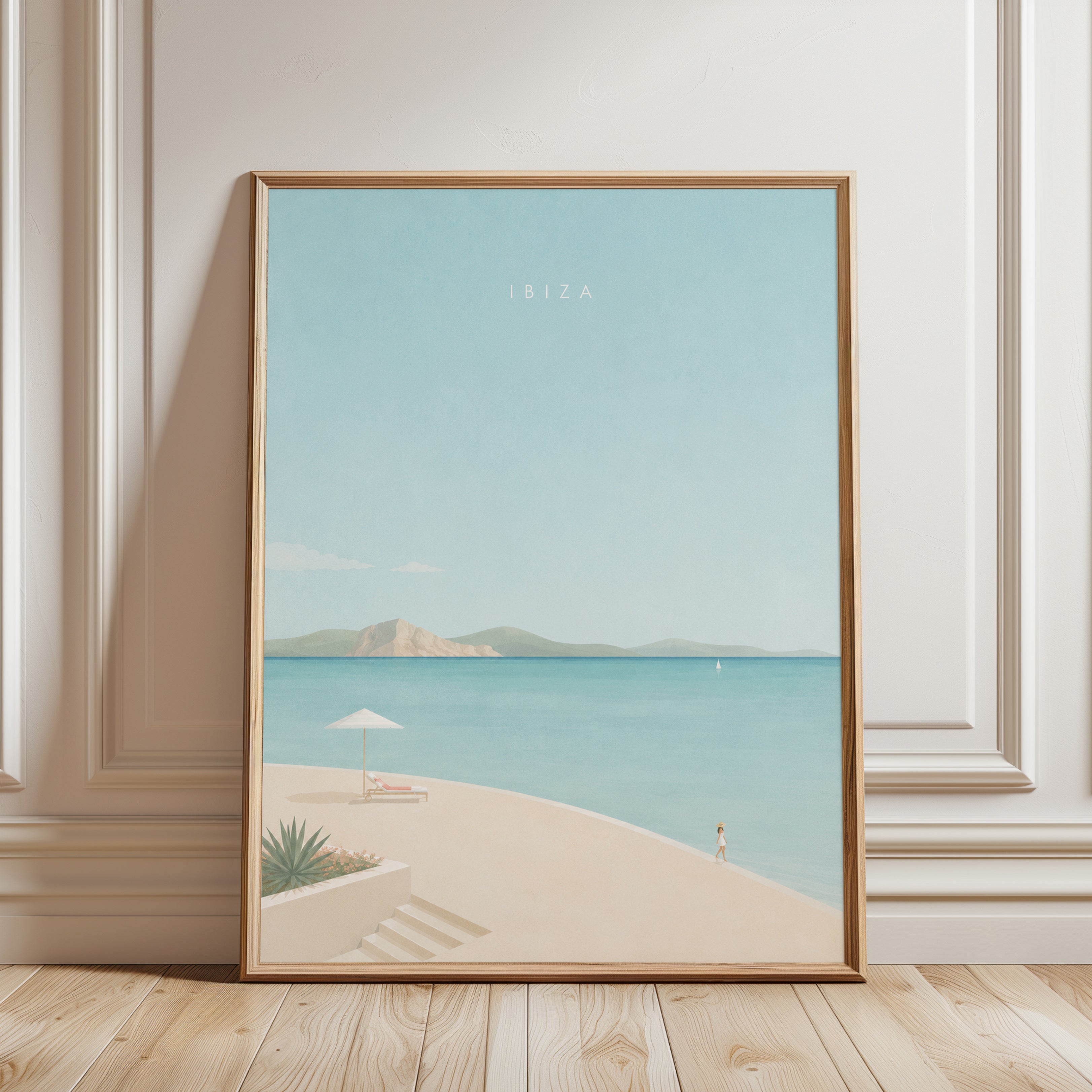 Ibiza Beach Poster: Minimalist Coastal Pastel Art Print - framed detail