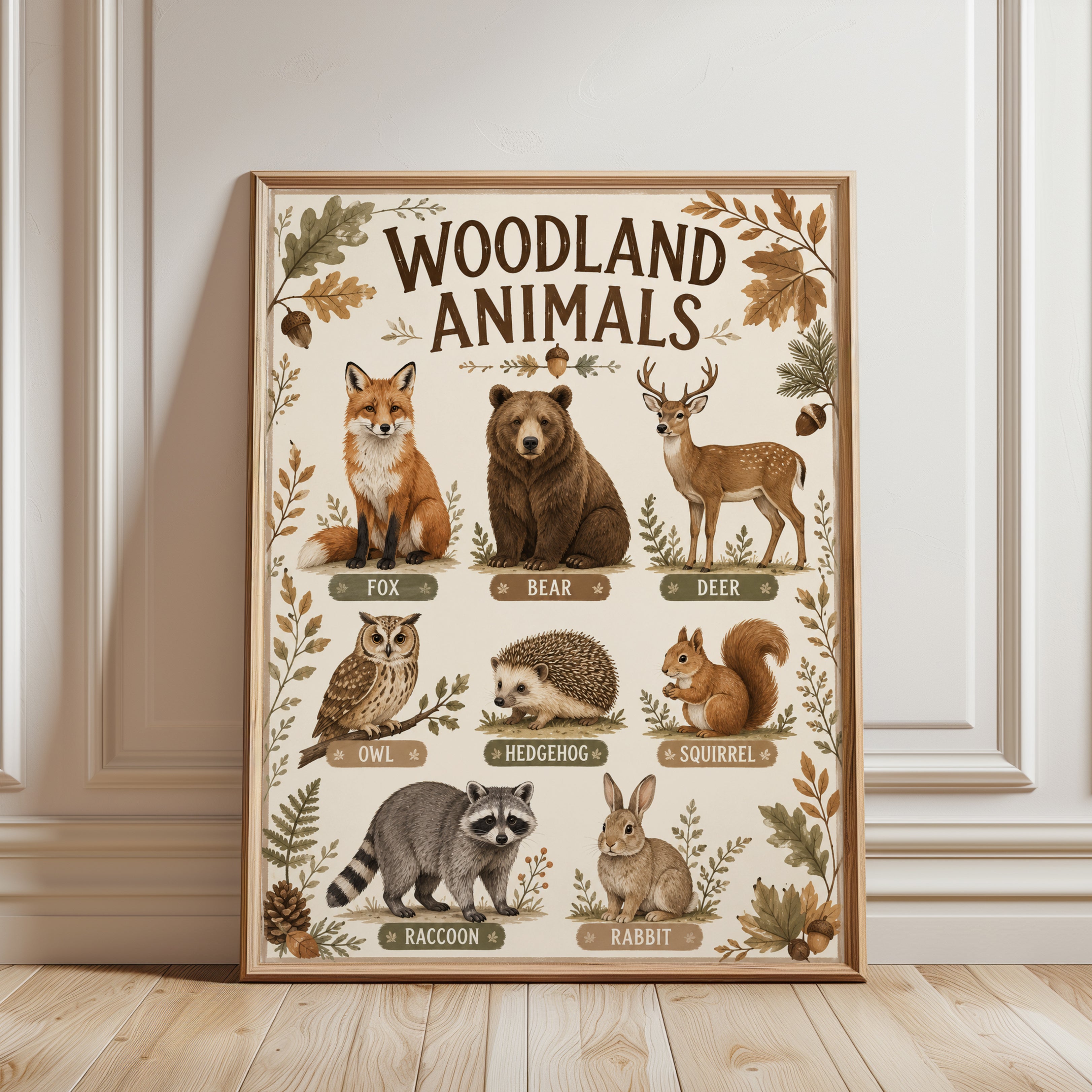Woodland Animals Poster - framed detail