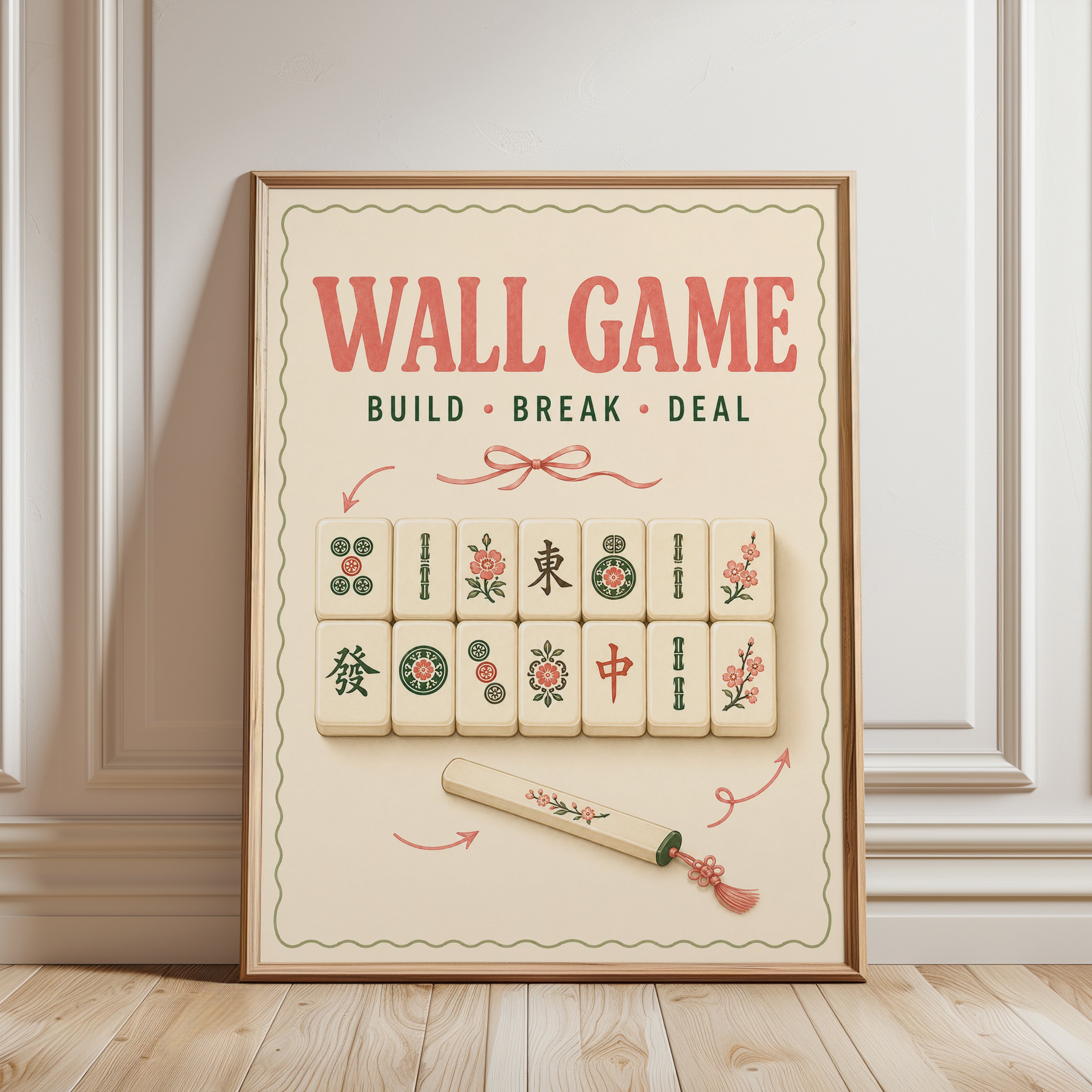 Mahjong Wall Game Poster: Vintage Asian Gaming Art Print - framed detail
