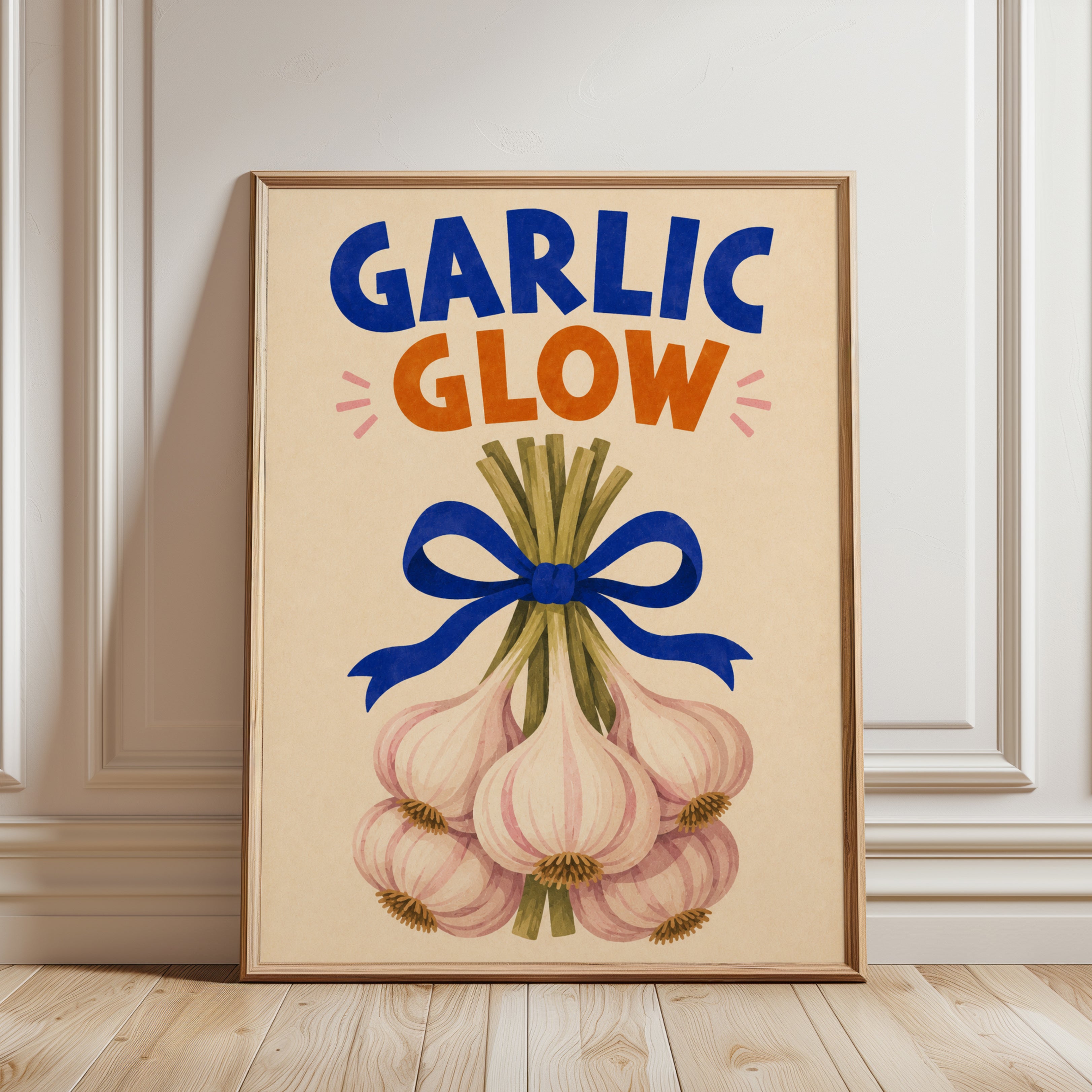 Garlic Kitchen Wall Art – Retro Food Poster - framed detail