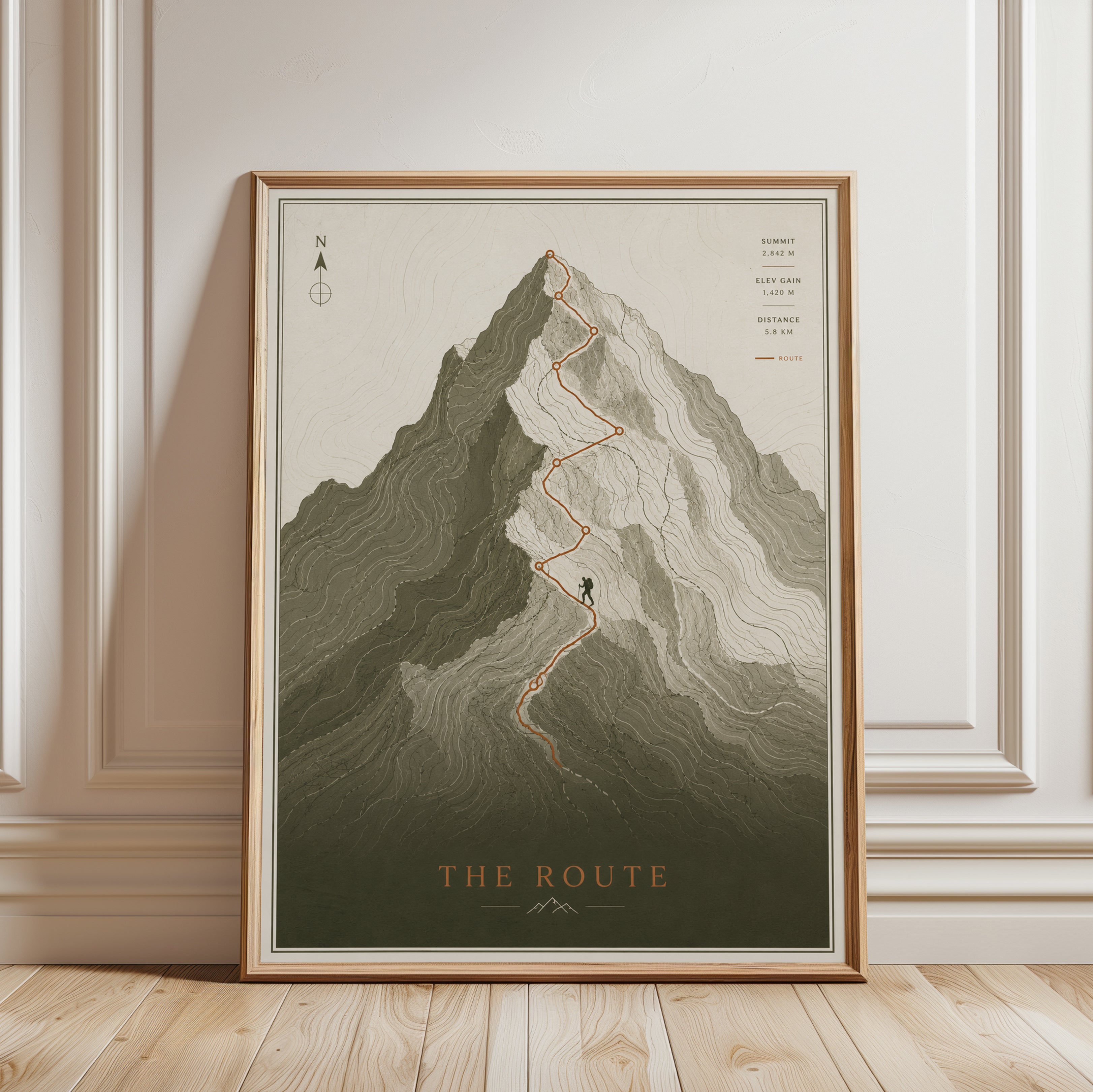Mountain Hiking Poster – Topographic Map Print - framed detail