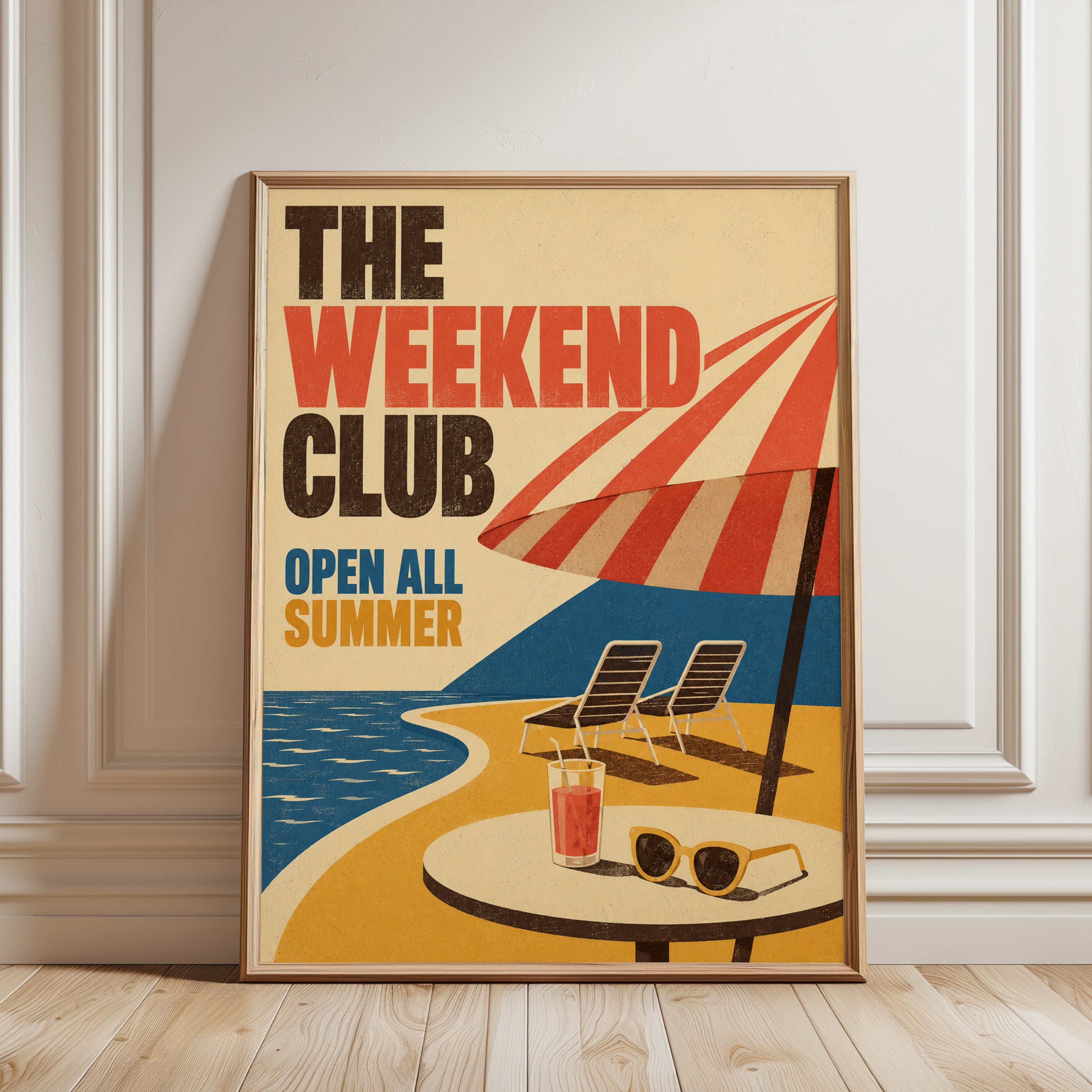 Retro Beach Poster – Summer Wall Art - framed detail
