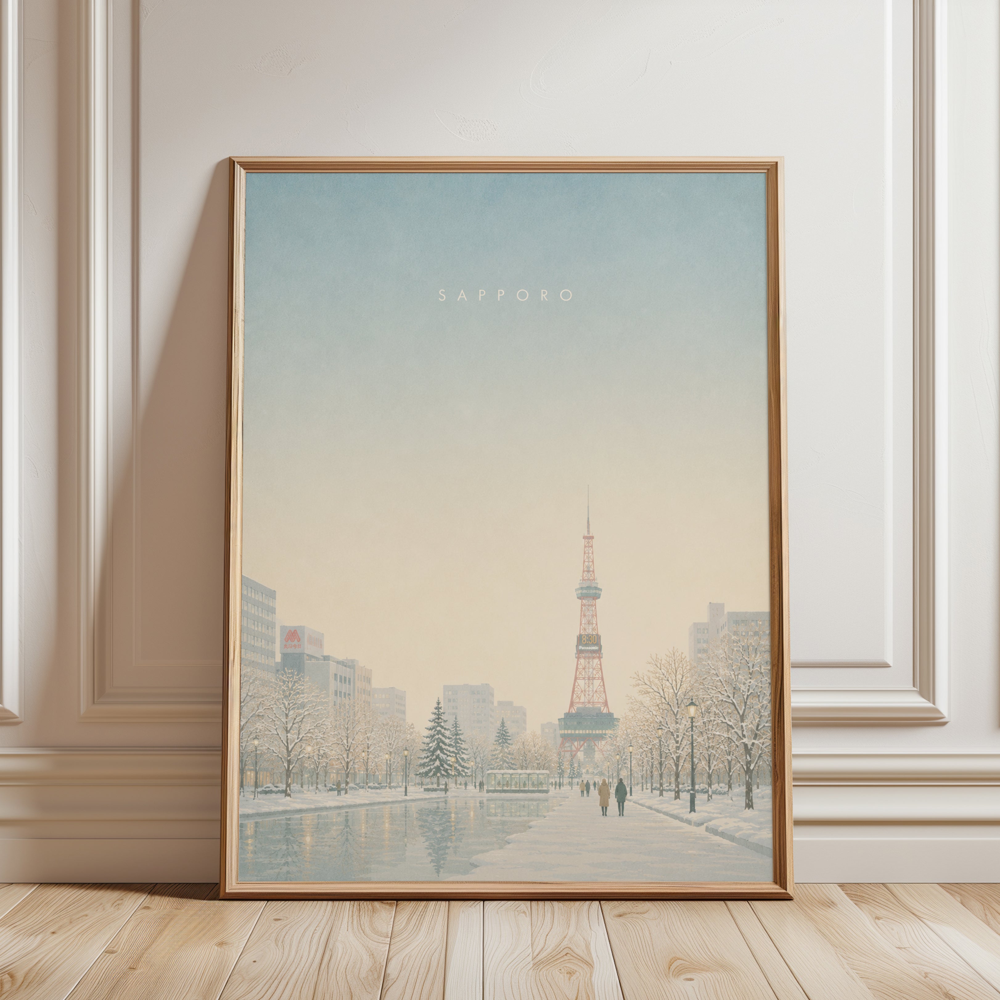 Sapporo Winter Tower Art Print: Snowy Japanese Cityscape - framed detail