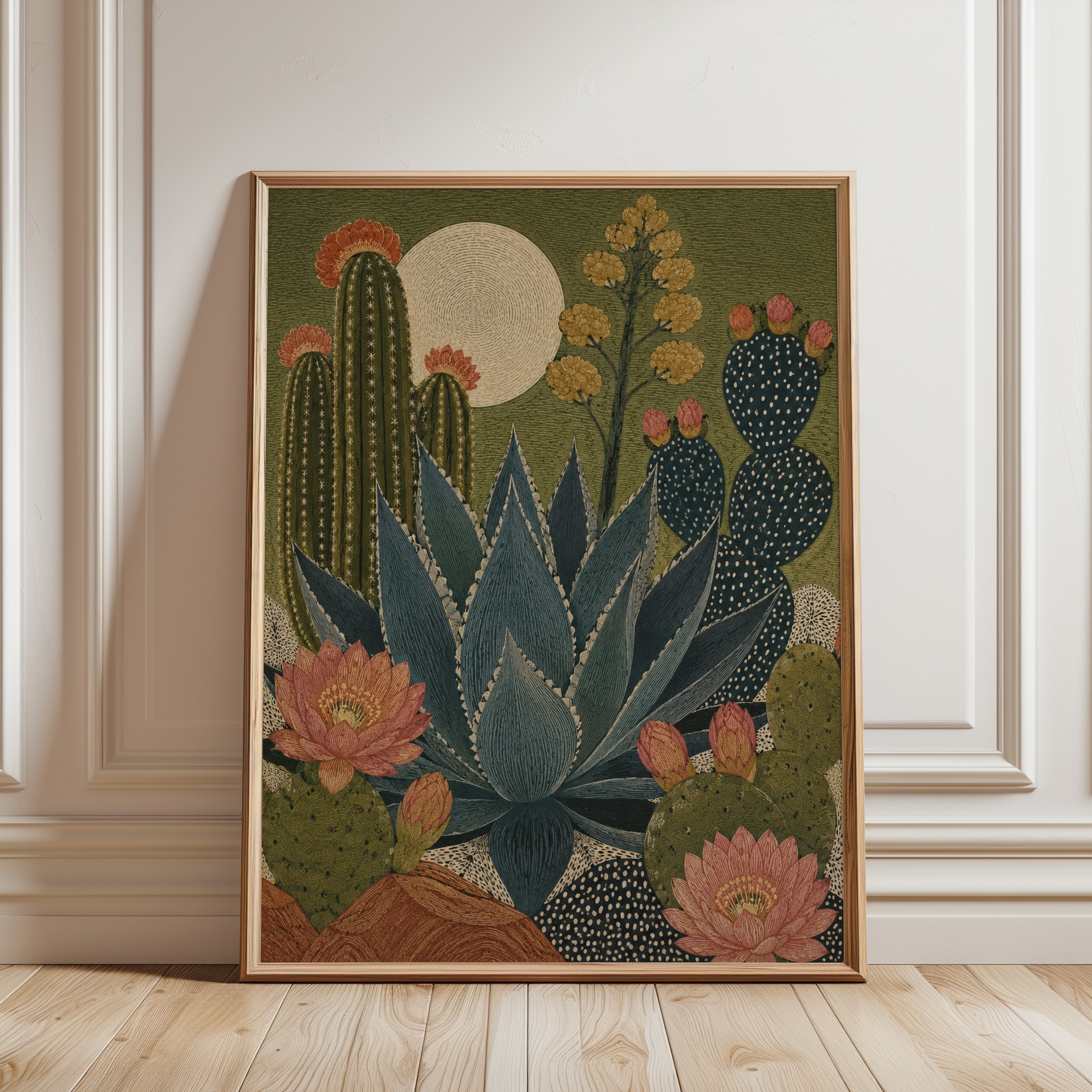 Desert Botanical Wall Art – Cactus Print - framed detail