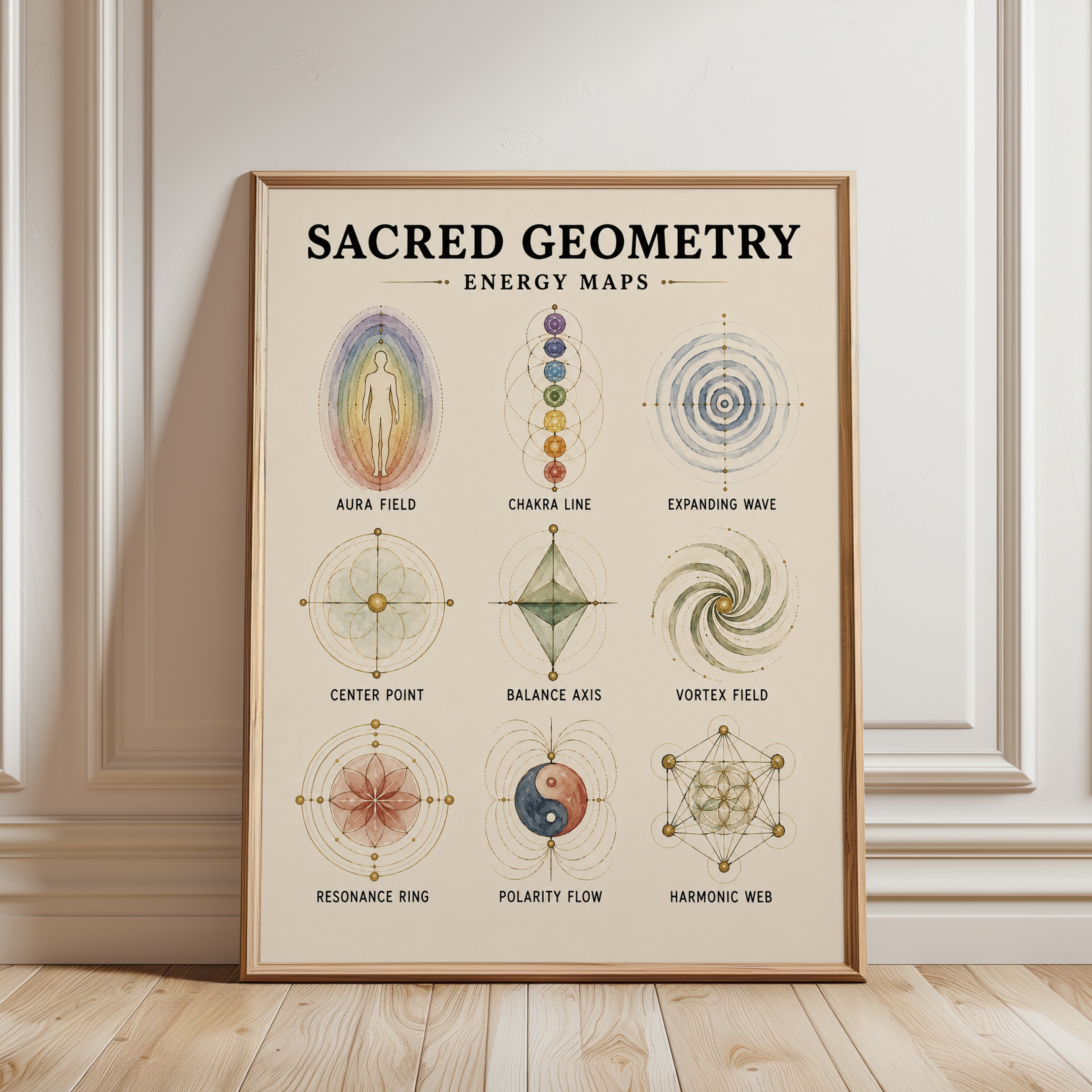 Sacred Geometry Print — Energy Maps Chart - framed detail