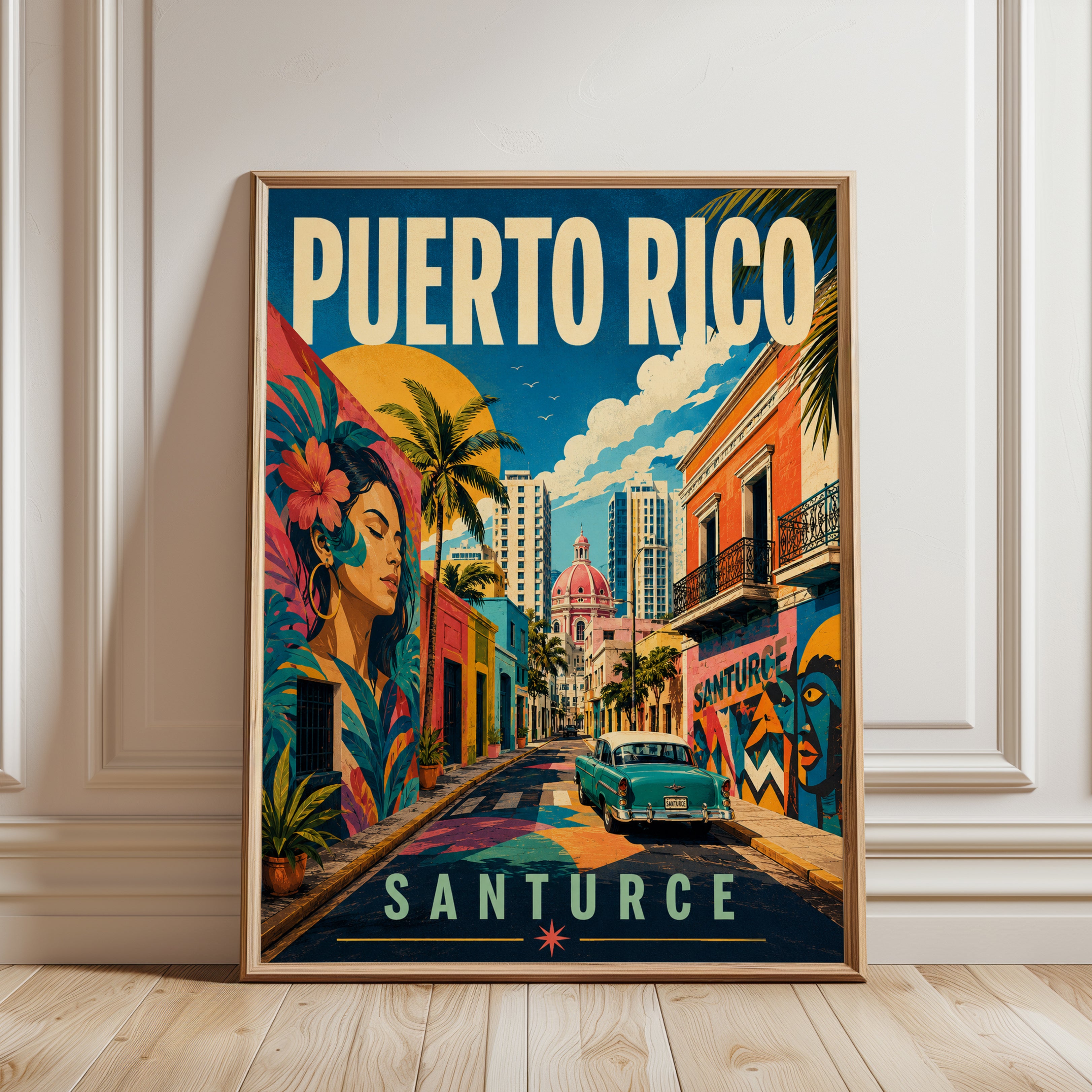 Puerto Rico Travel Poster – Santurce Wall Art - framed detail