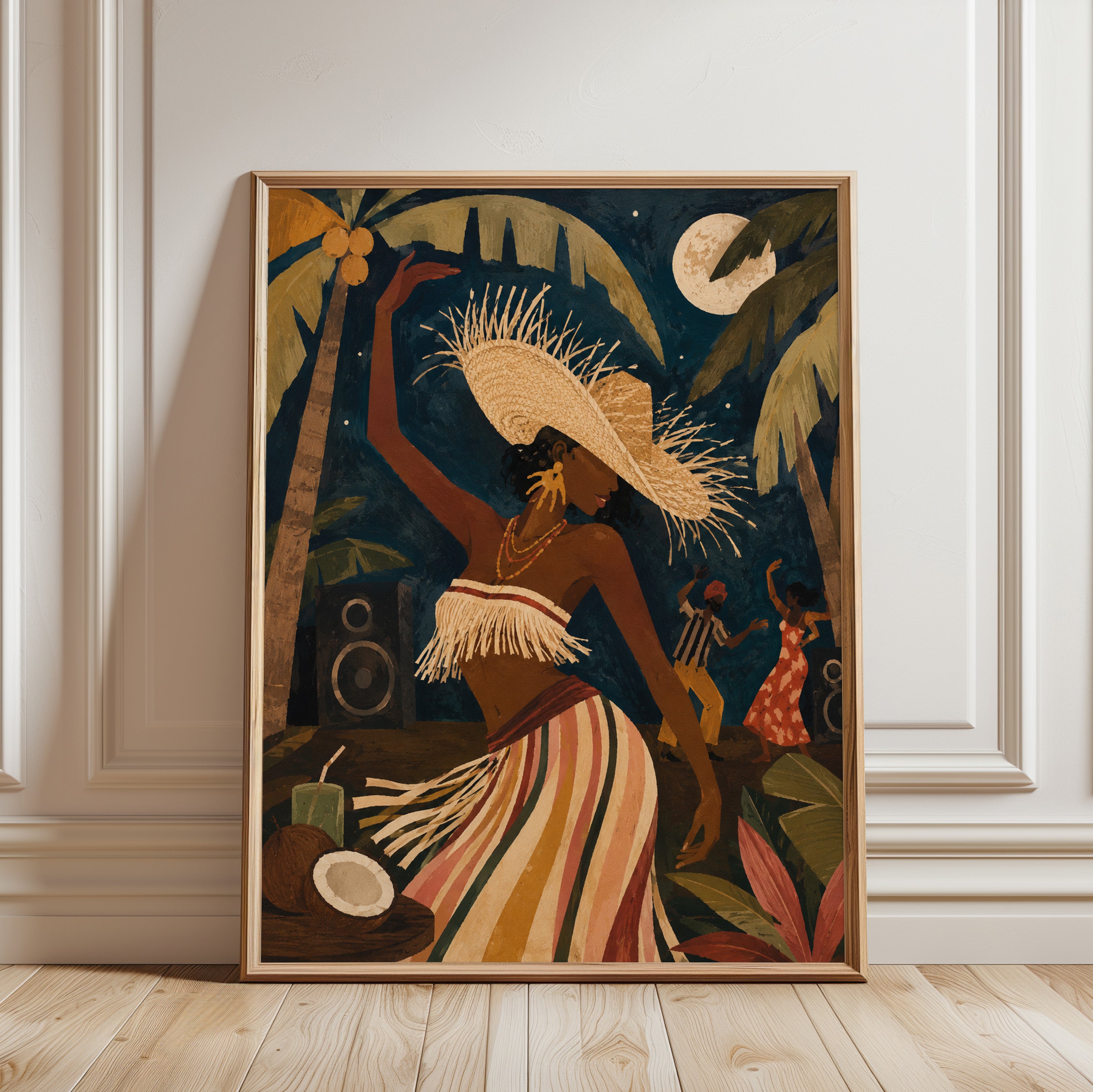 Tropical Dance Wall Art – Afrocentric Art Print - framed detail