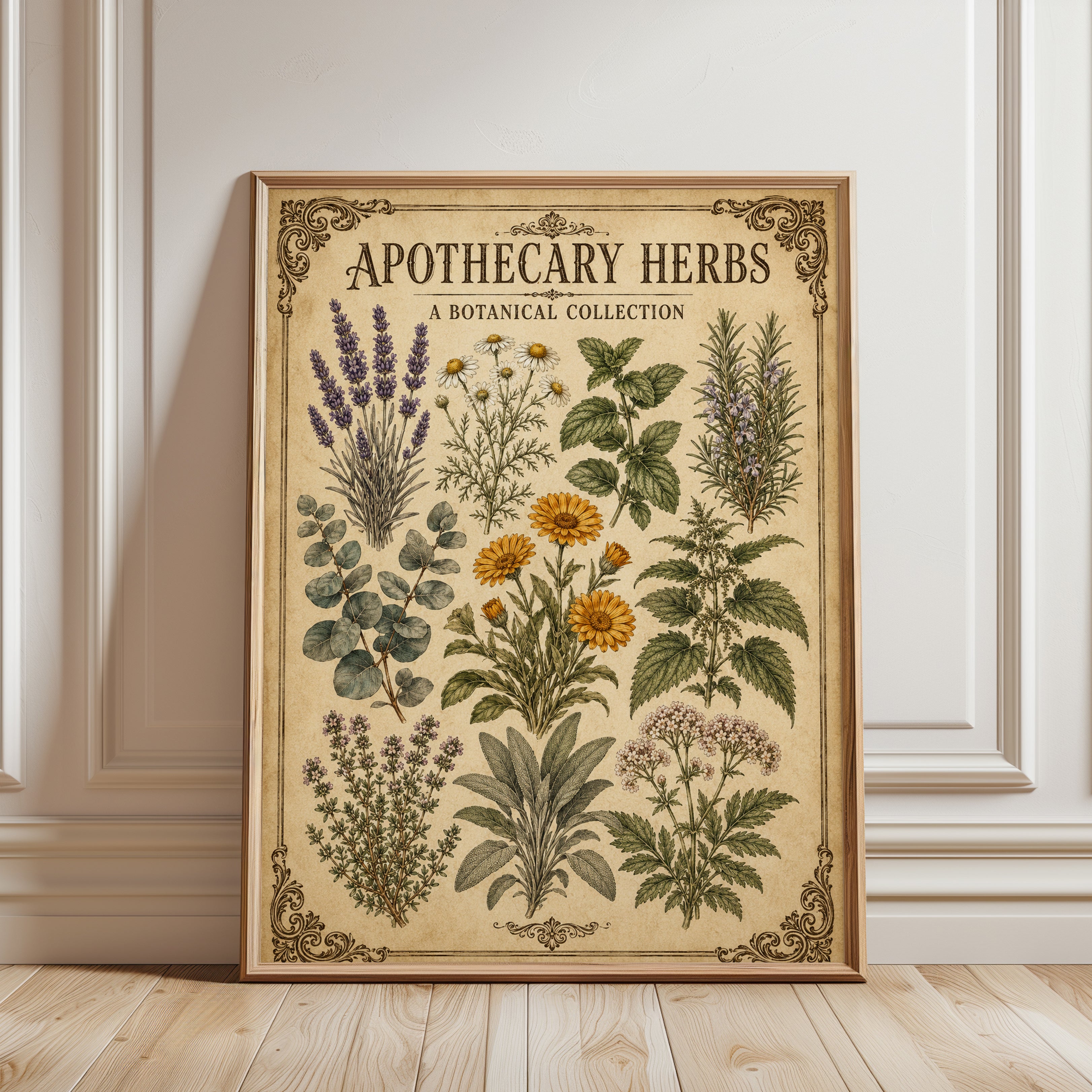 Vintage Apothecary Herbs Botanical Print - framed detail